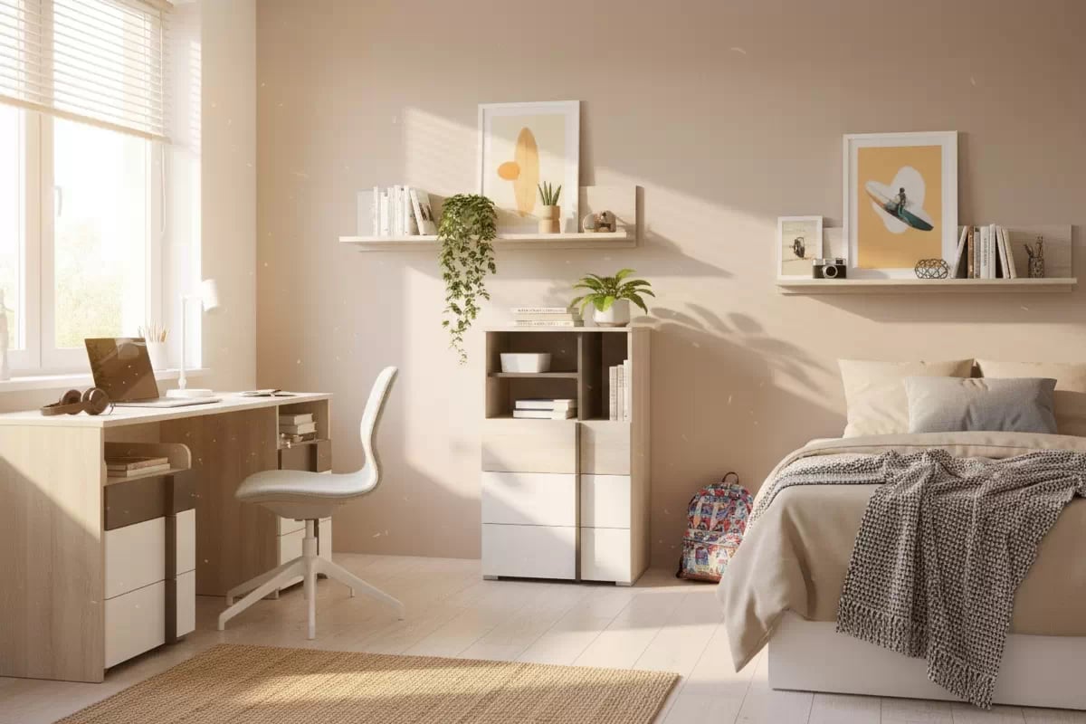 Študentská skrinka Lumo 7 60 cm so zásuvkami - dub wilton biely / biely lux / antracit Skrinka mlodziezowa Lumo 7 60 cm so zásuvkami - Dub wilton biela / biela lux / Antracytová