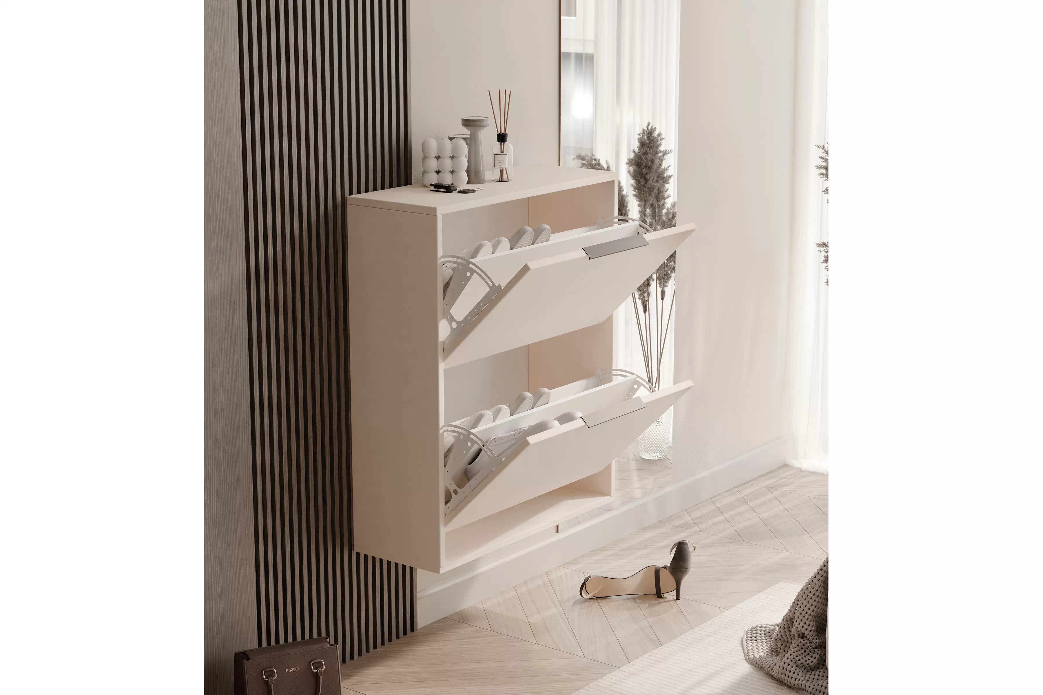 Závěsná / stojící dvouúrovňová botníková skříň Milo - písková béžová skříňka na boty Milo závěsná dwupoziomowa - béžová Pískový