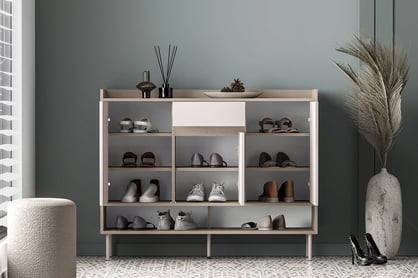 Botník Tivano 02 120 cm - kašmír / dub cremona skříňka na boty Voco 02 120 cm - kašmír / dub cremona