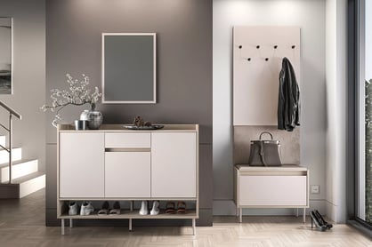 Botník Tivano 02 120 cm - kašmír / dub cremona skříňka na boty Voco 02 120 cm - kašmír / dub cremona