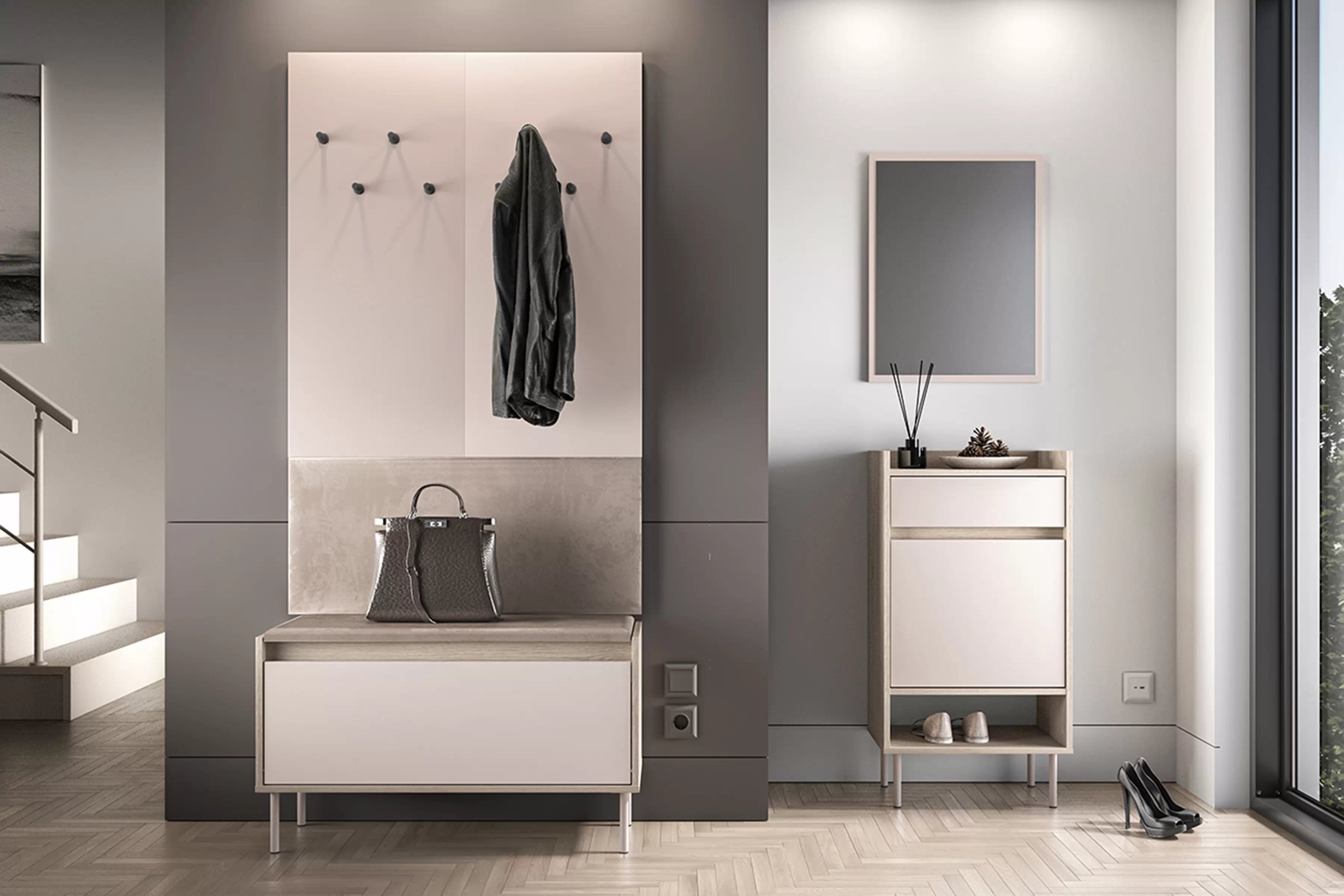 Botník Tivano 05 90 cm - kašmír / dub cremona skříňka na boty Voco 05 90 cm - kašmír / dub cremona