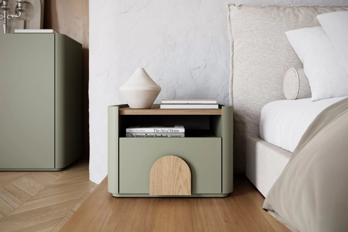 Nočný Stolík Amilio z szuflada 50 cm - eukaliptus / Dub baltic dune Nočný Stolík Amilio z szuflada 50 cm - eukaliptus / Dub baltic dune / úchyty Dub prírodné