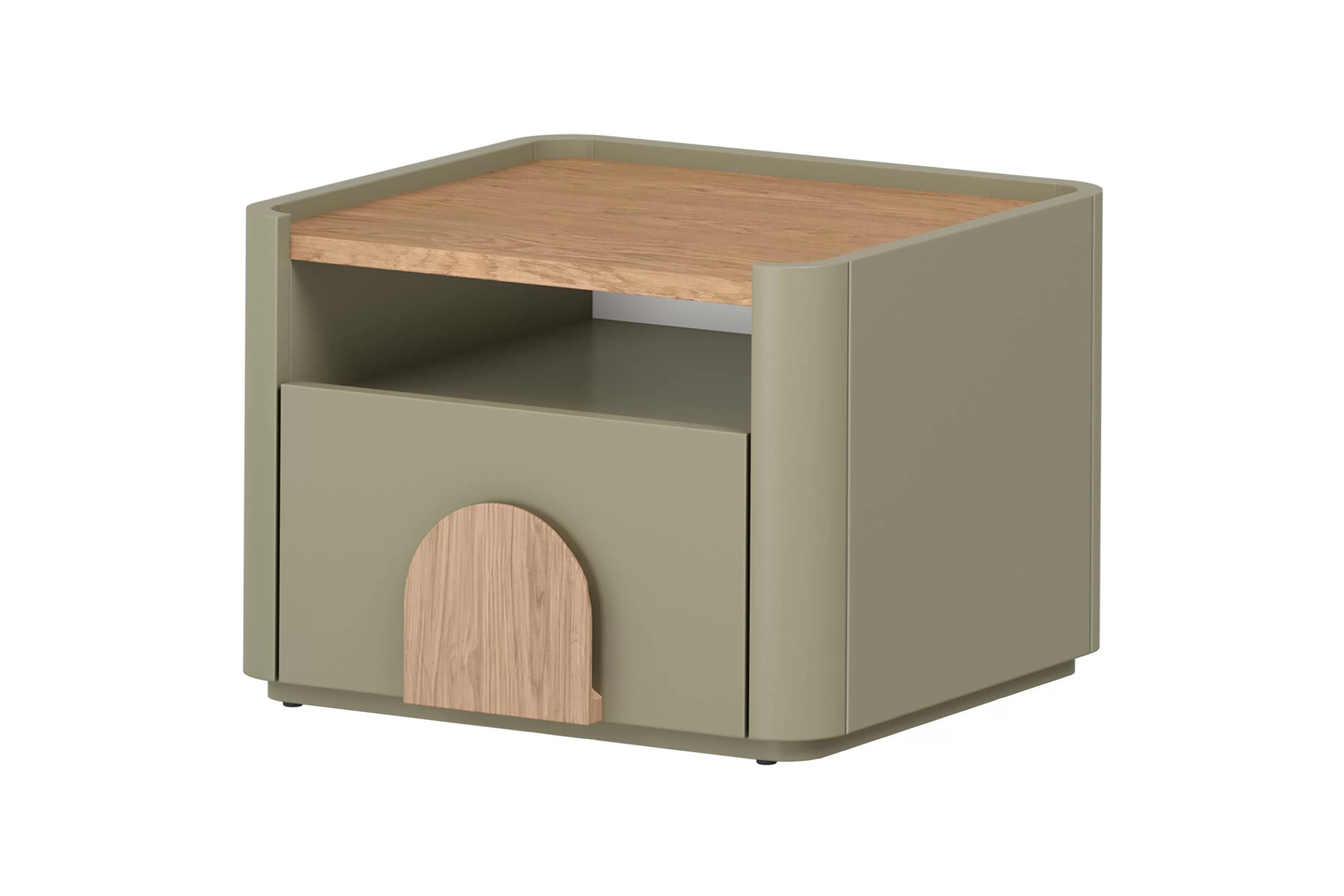 Nočný stolík Amilio 50 cm - eukalyptus / dub baltic dune / dub prírodný Nočný Stolík Amilio z szuflada 50 cm - eukaliptus / Dub baltic dune / úchyty Dub prírodné