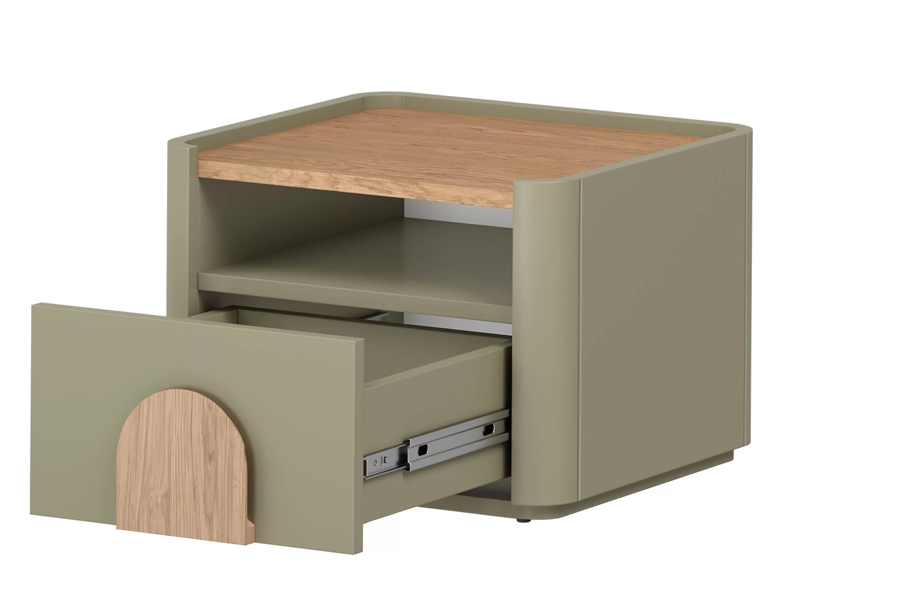 Nočný stolík Amilio 50 cm - eukalyptus / dub baltic dune / dub prírodný Nočný Stolík Amilio z szuflada 50 cm - eukaliptus / Dub baltic dune / úchyty Dub prírodné