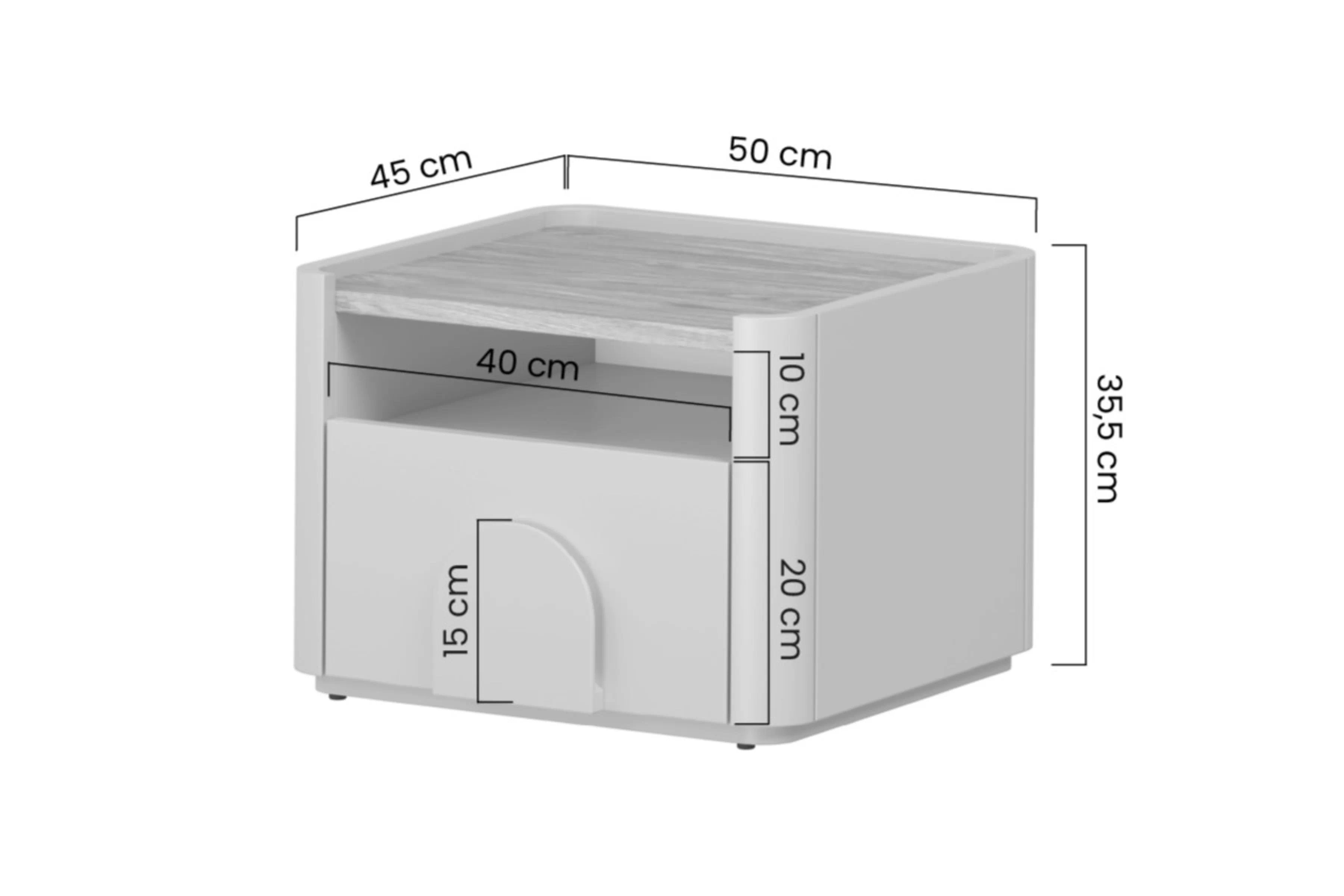 Nočný stolík Amilio 50 cm - eukalyptus / dub baltic dune / dub prírodný Nočný Stolík Amilio z szuflada 50 cm - eukaliptus / Dub baltic dune / úchyty Dub prírodné