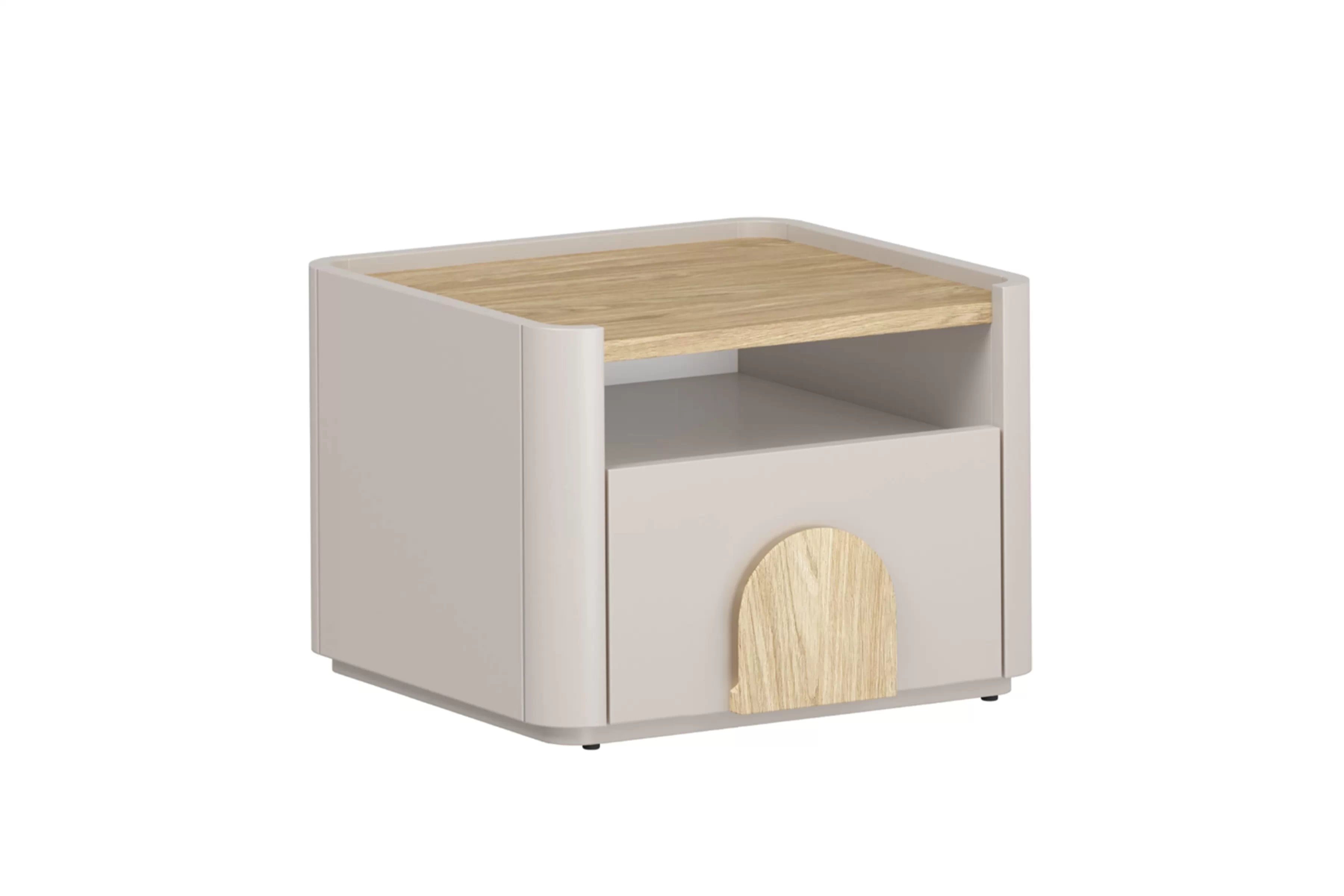 Nočný stolík Amilio 50 cm - kašmírová / dub olejovaný / dub svetlý Nočný Stolík Amilio z szuflada 50 cm - kašmír / Dub olejowany / úchyty Svetlý dub