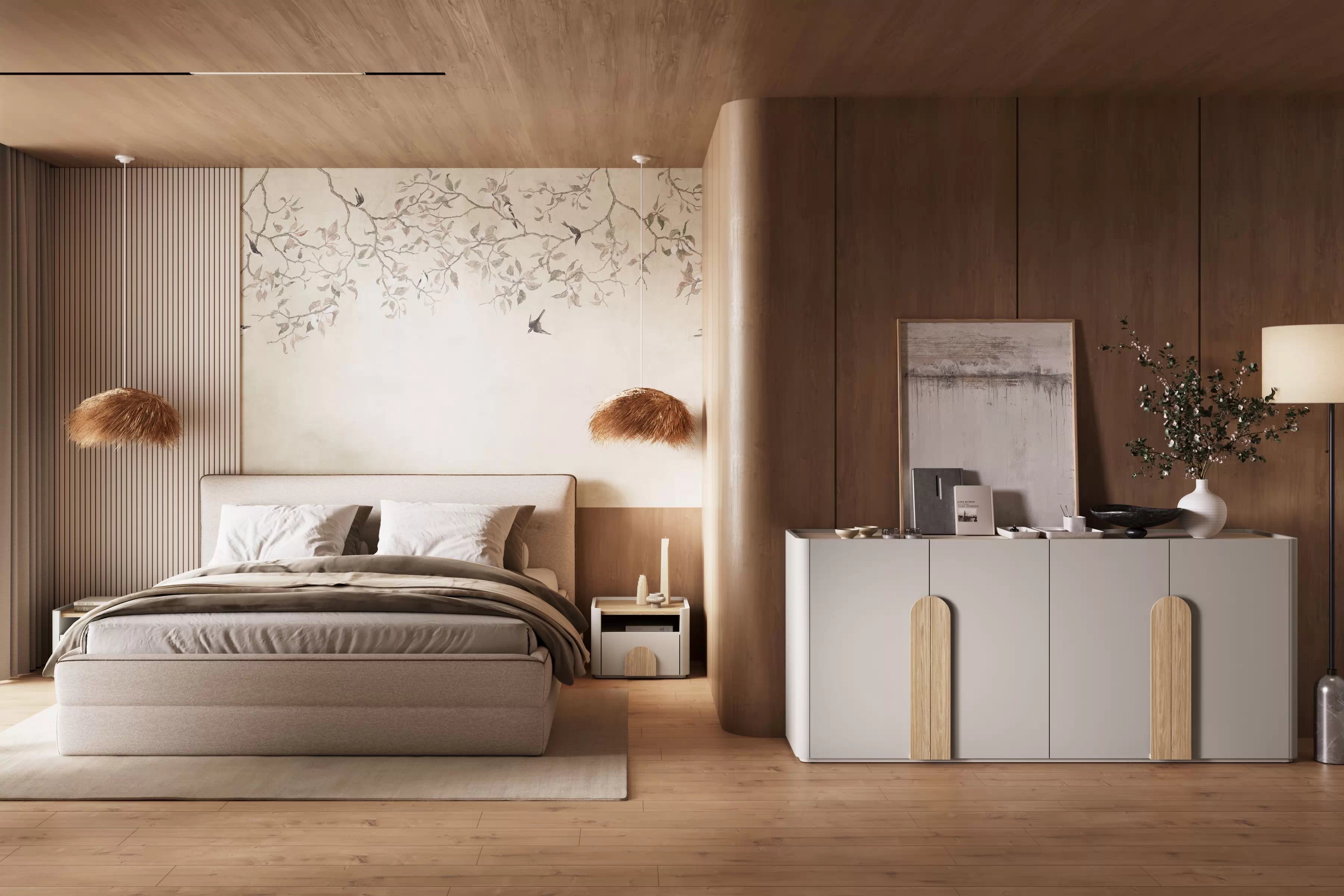 Nočný stolík Amilio 50 cm - kašmírová / dub olejovaný / dub svetlý Nočný Stolík Amilio z szuflada 50 cm - kašmír / Dub olejowany / úchyty Svetlý dub