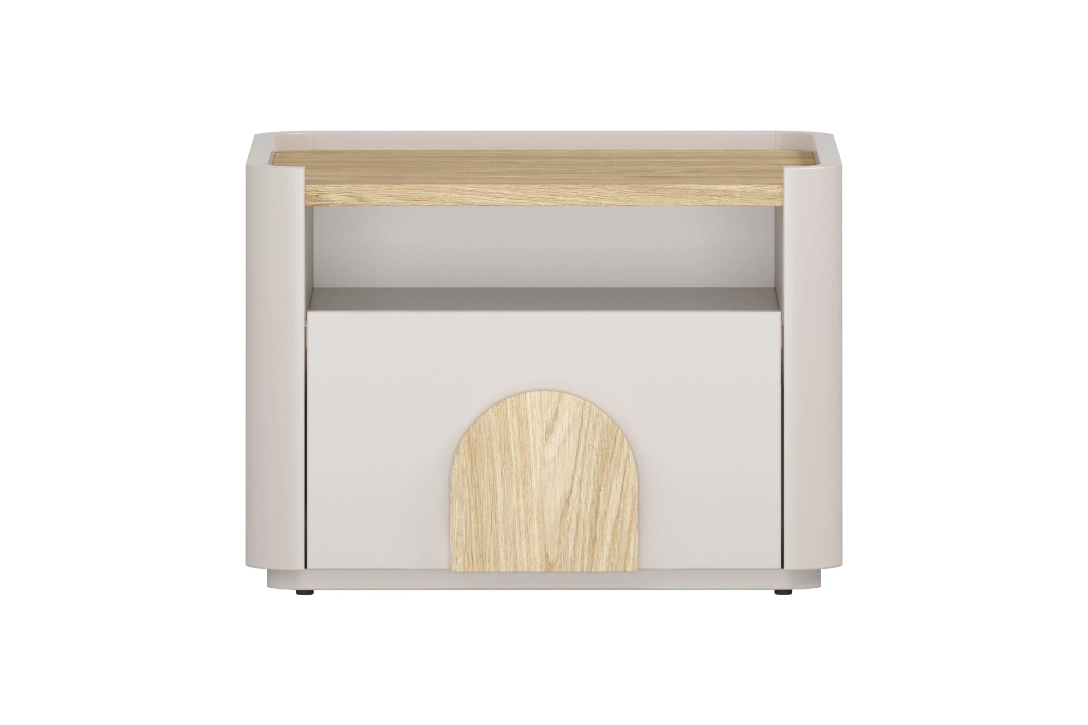 Nočný stolík Amilio 50 cm - kašmírová / dub olejovaný / dub svetlý Nočný Stolík Amilio z szuflada 50 cm - kašmír / Dub olejowany / úchyty Svetlý dub