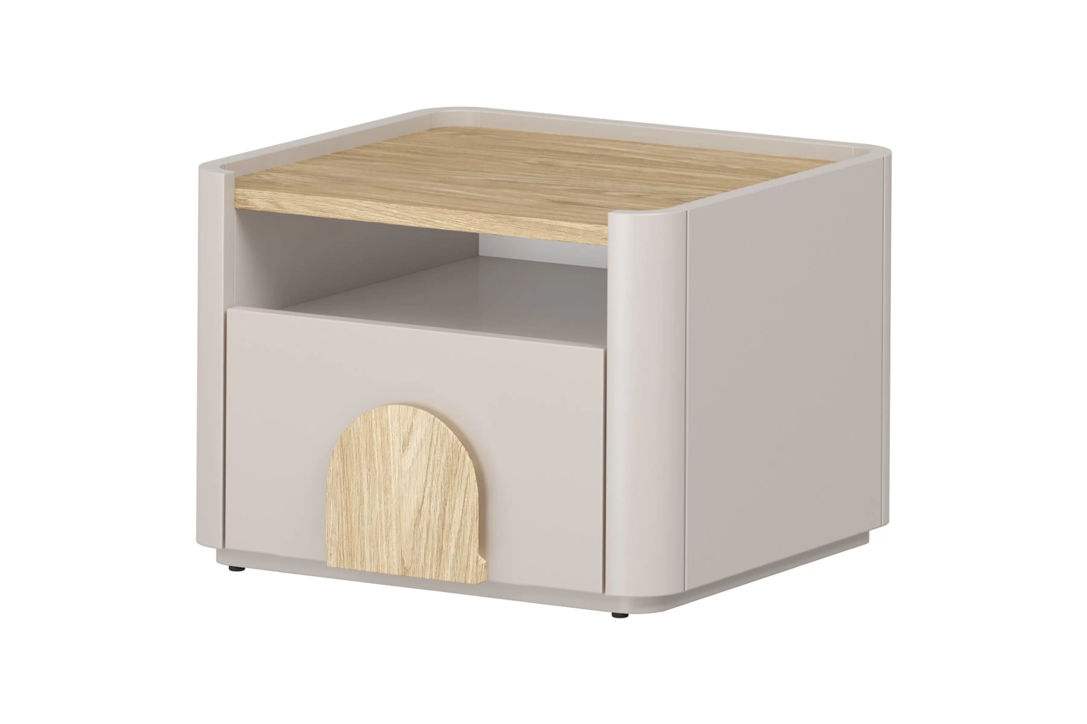 Nočný stolík Amilio 50 cm - kašmírová / dub olejovaný / dub svetlý Nočný Stolík Amilio z szuflada 50 cm - kašmír / Dub olejowany / úchyty Svetlý dub