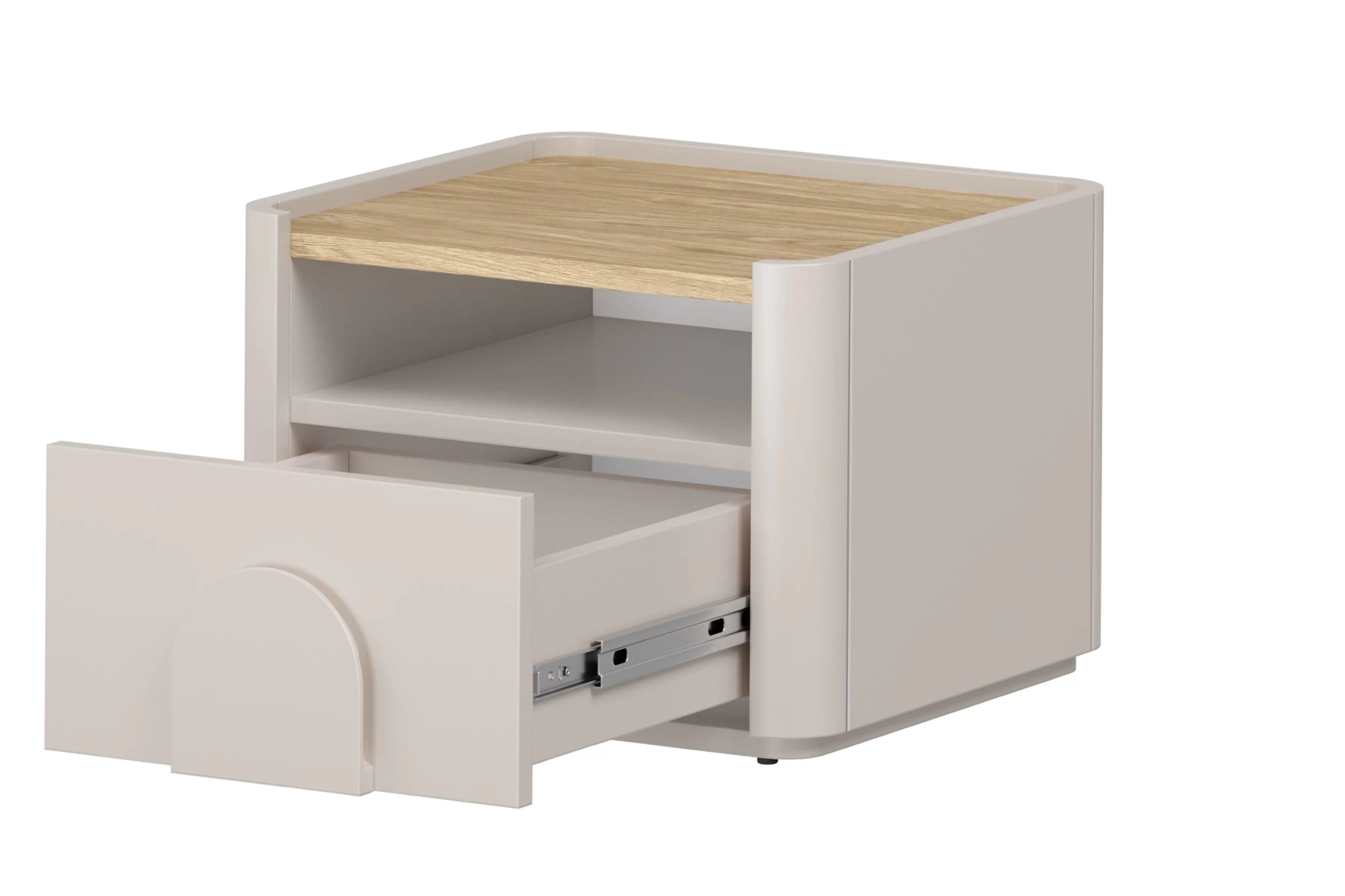 Nočný stolík Amilio 50 cm - kašmírová / dub olejovaný Nočný Stolík Amilio z szuflada 50 cm - kašmír / Dub olejowany / úchyty kašmír