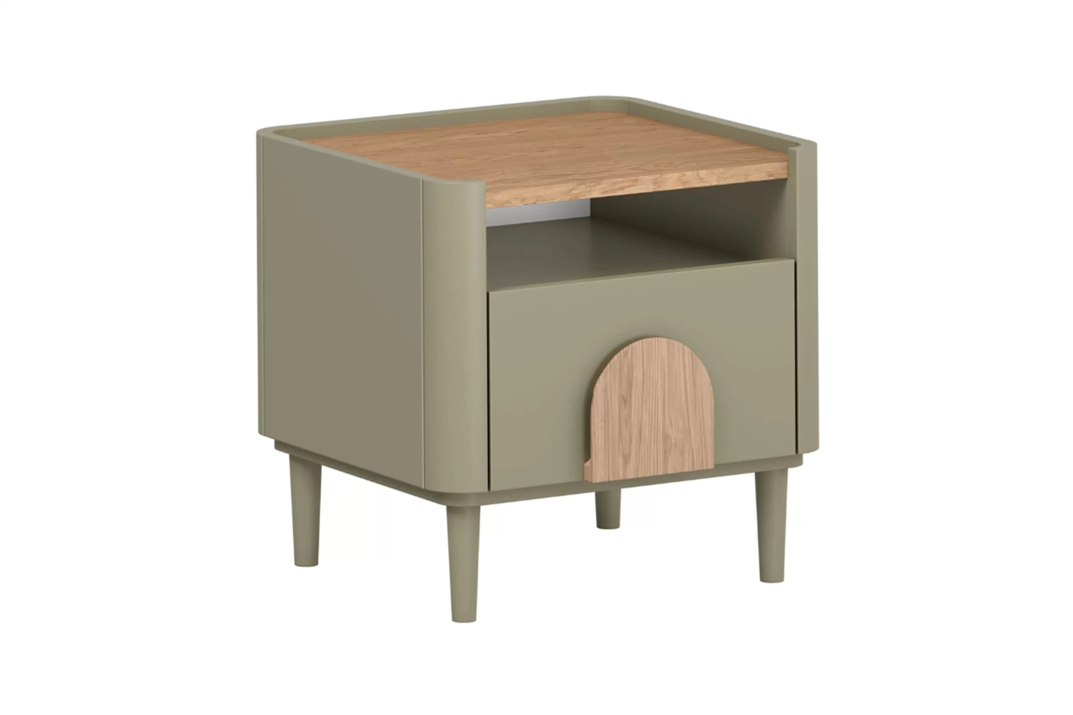 Nočný stolík Amilio 50 cm na nožičkách - eukalyptus / dub baltic dune / dub prírodný Nočný Stolík Amilio z szuflada 50 cm na nôžkach - eukaliptus / Dub baltic dune / úchyty Dub prírodné