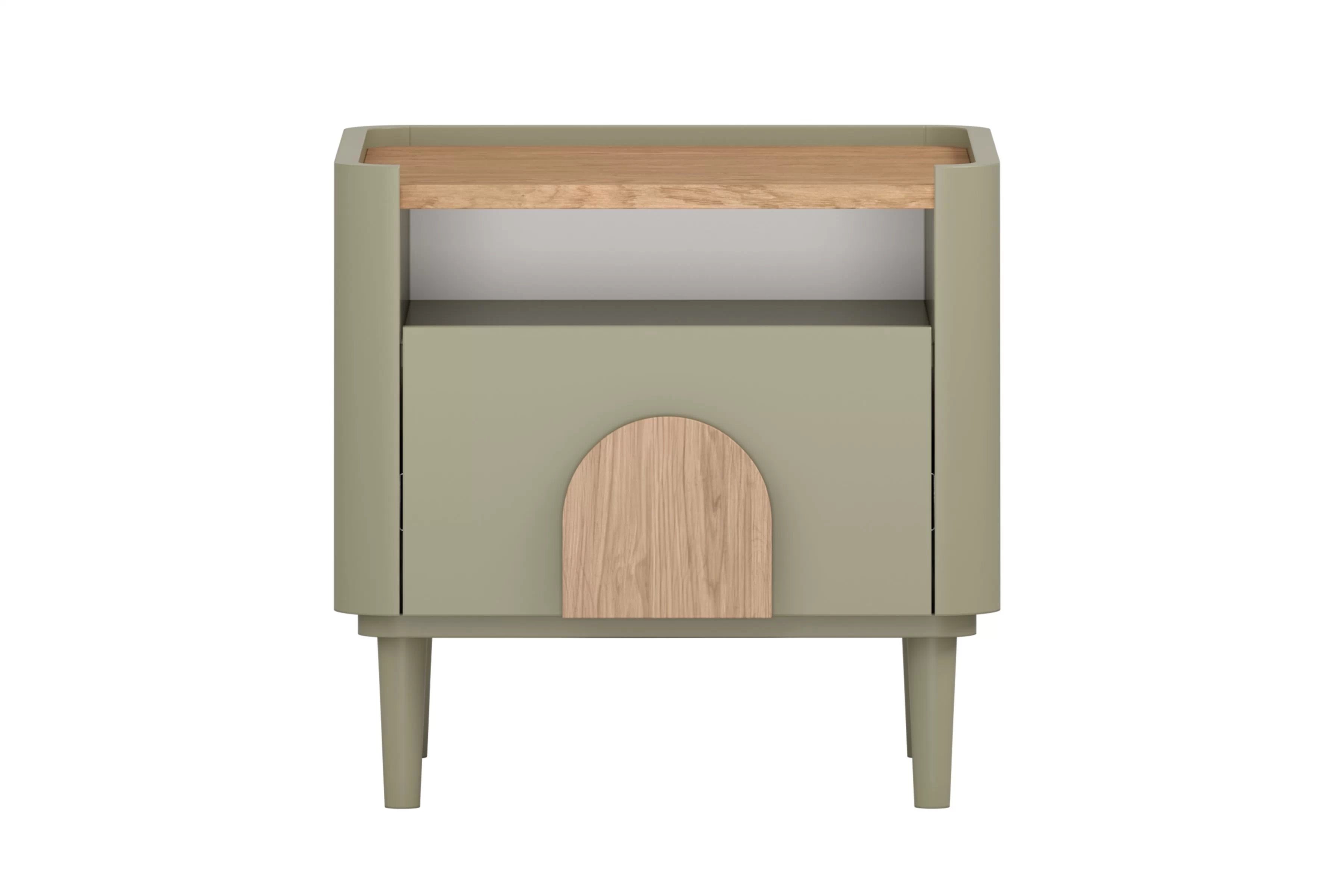 Nočný stolík Amilio 50 cm na nožičkách - eukalyptus / dub baltic dune / dub prírodný Nočný Stolík Amilio z szuflada 50 cm na nôžkach - eukaliptus / Dub baltic dune / úchyty Dub prírodné