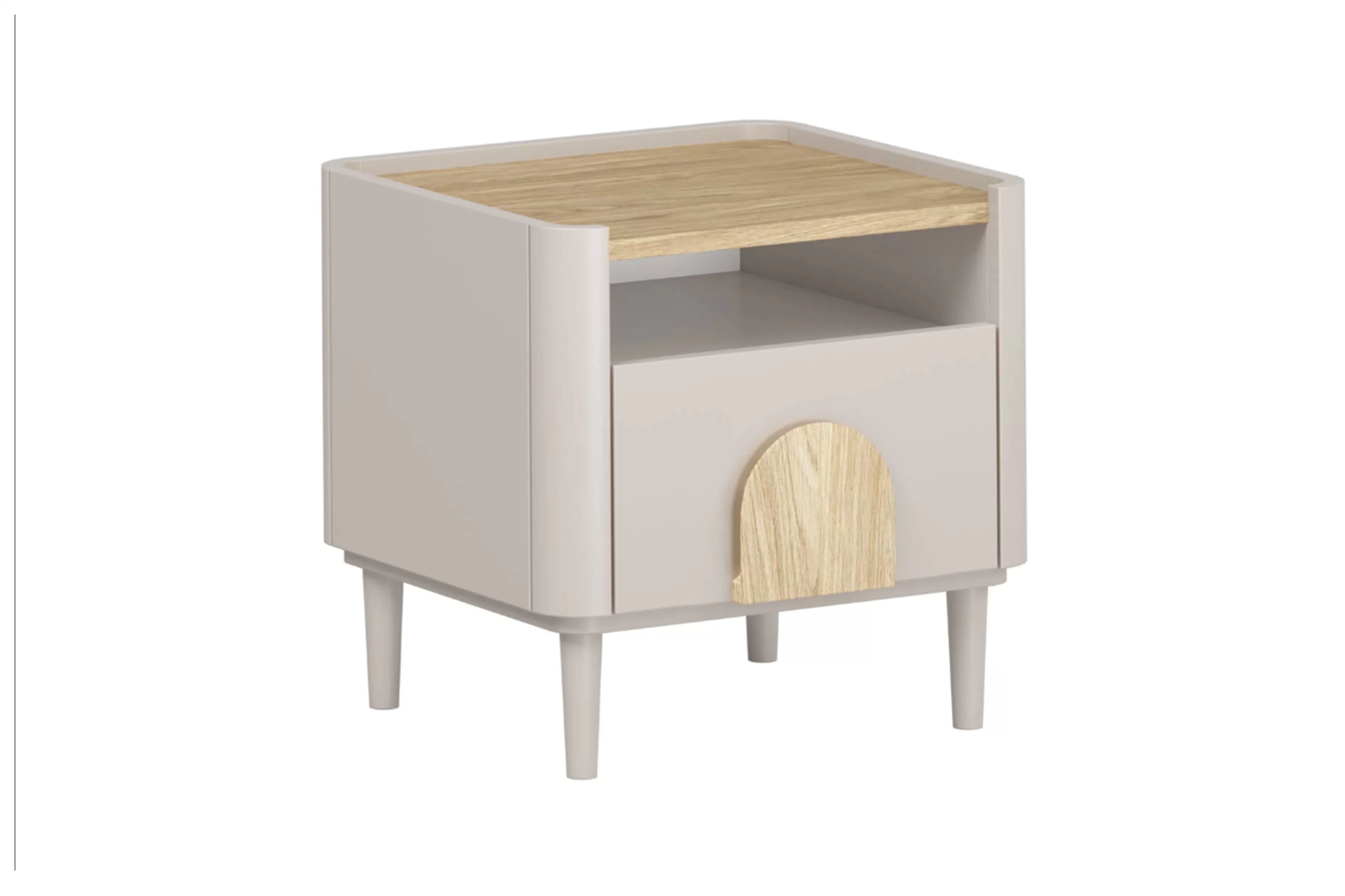 Nočný stolík Amilio 50 cm na nožičkách - kašmírová / dub olejovaný / dub svetlý Nočný Stolík Amilio z szuflada 50 cm na nôžkach - kašmír / Dub olejowany / úchyty Svetlý dub