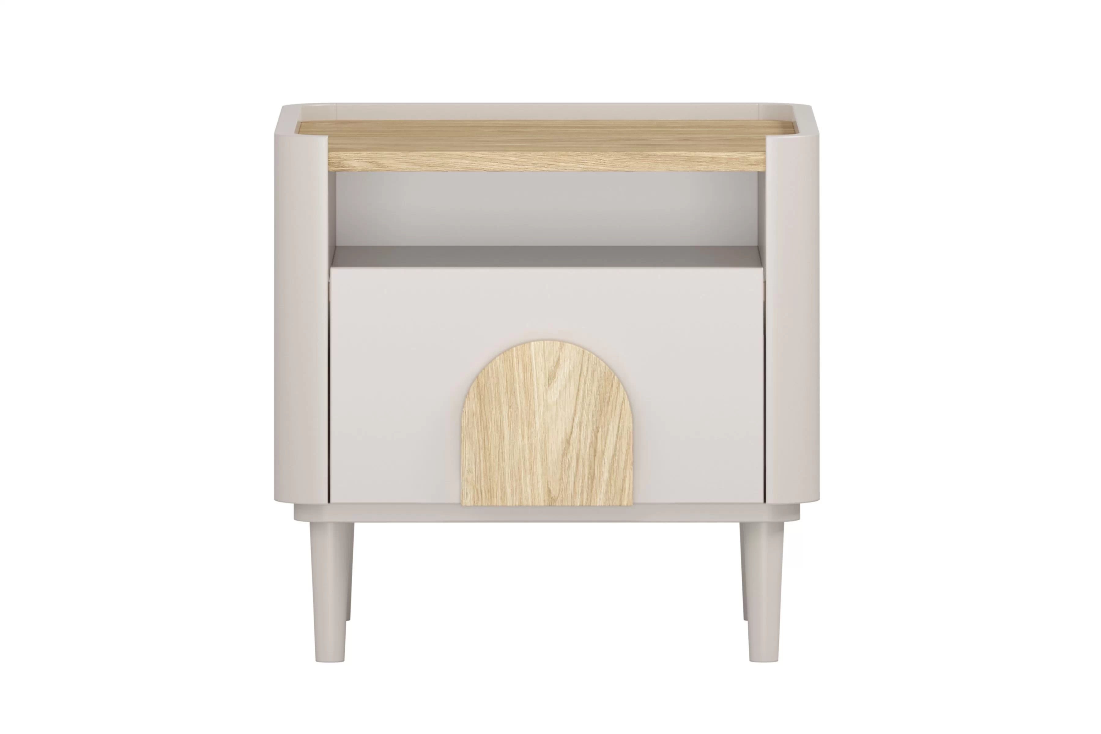 Nočný stolík Amilio 50 cm na nožičkách - kašmírová / dub olejovaný / dub svetlý Nočný Stolík Amilio z szuflada 50 cm na nôžkach - kašmír / Dub olejowany / úchyty Svetlý dub