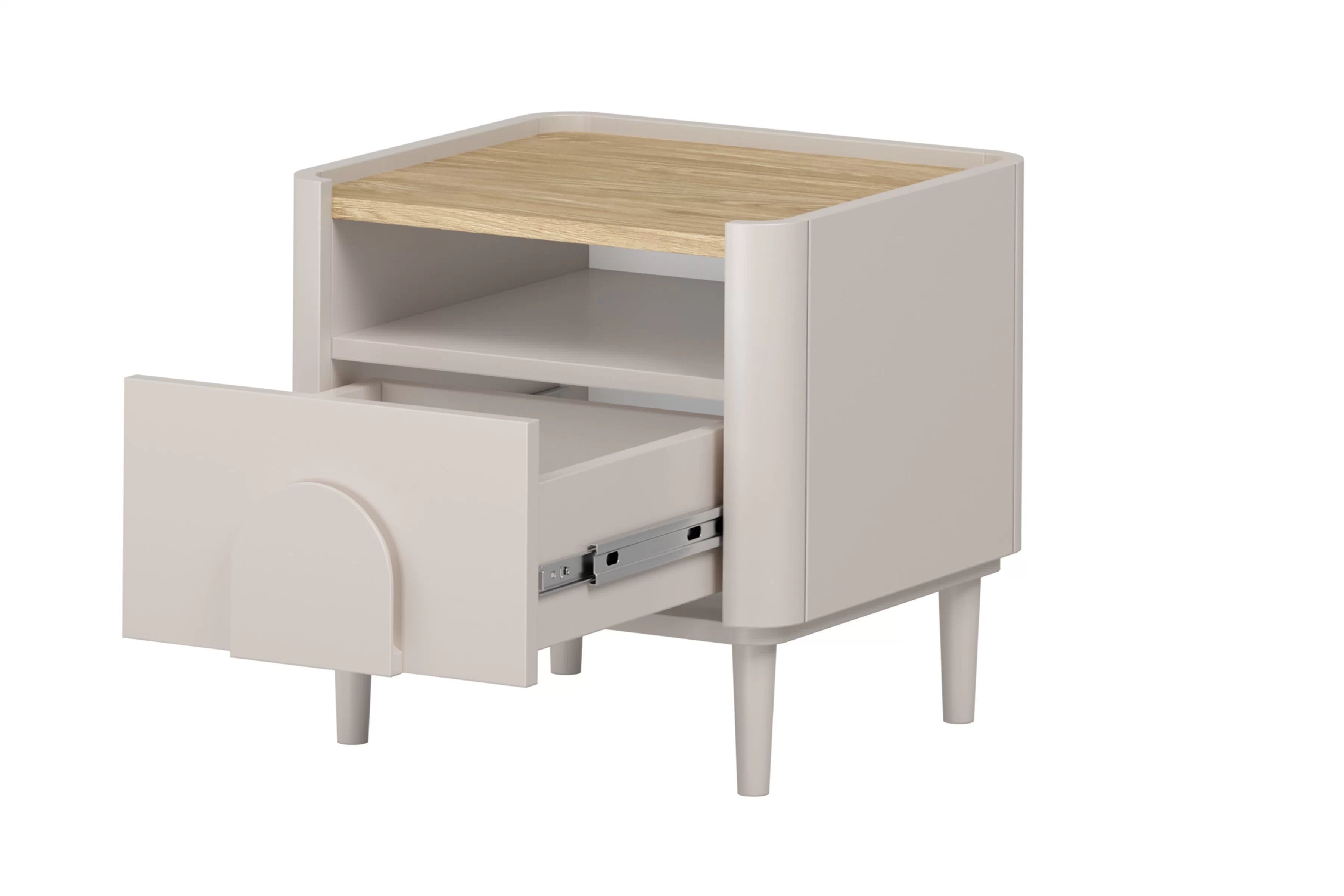 Nočný stolík Amilio 50 cm na nožičkách - kašmírová / dub olejovaný Nočný Stolík Amilio z szuflada 50 cm na nôžkach - kašmír / Dub olejowany / úchyty kašmír