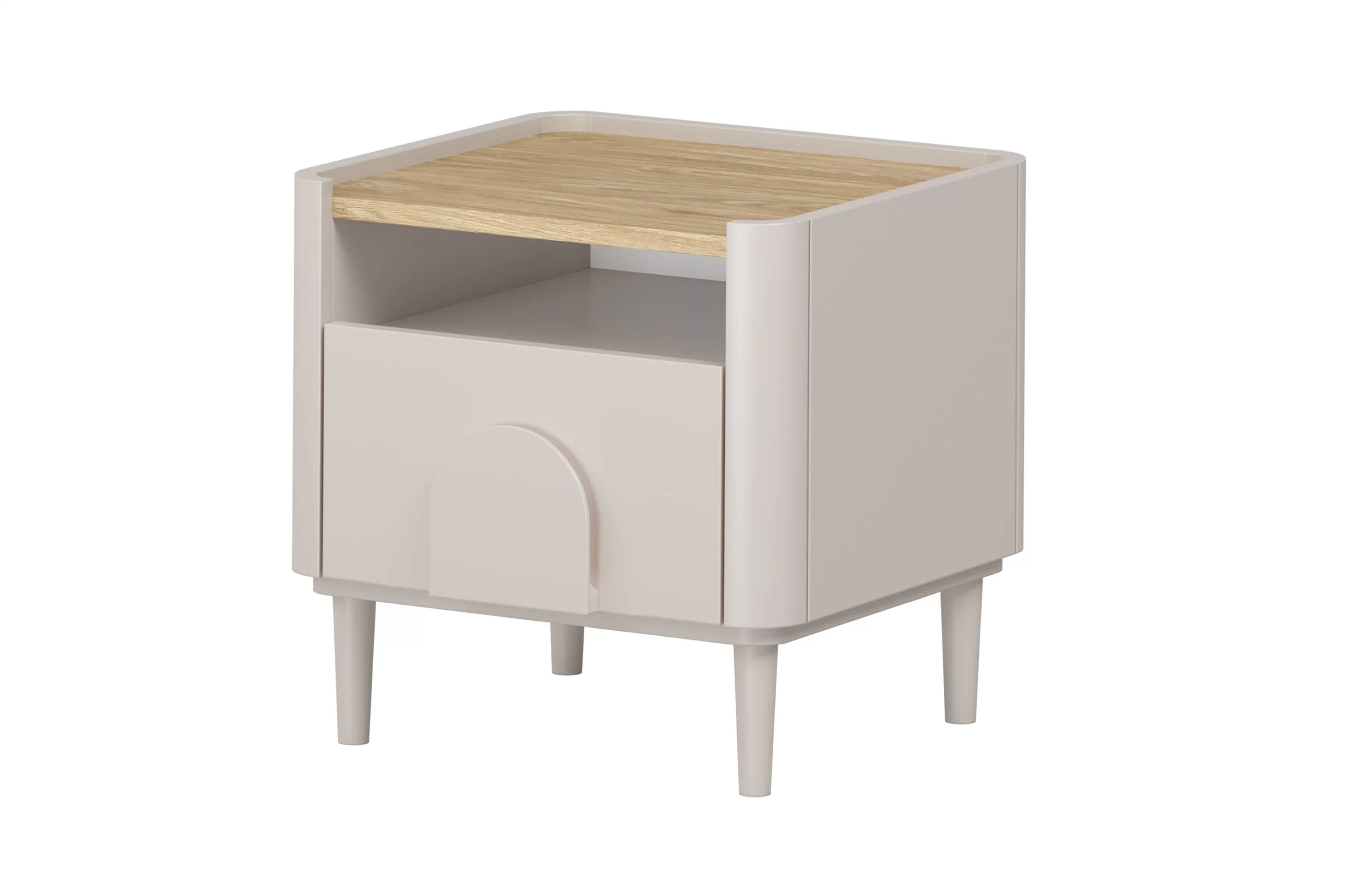 Nočný stolík Amilio 50 cm na nožičkách - kašmírová / dub olejovaný Nočný Stolík Amilio z szuflada 50 cm na nôžkach - kašmír / Dub olejowany / úchyty kašmír
