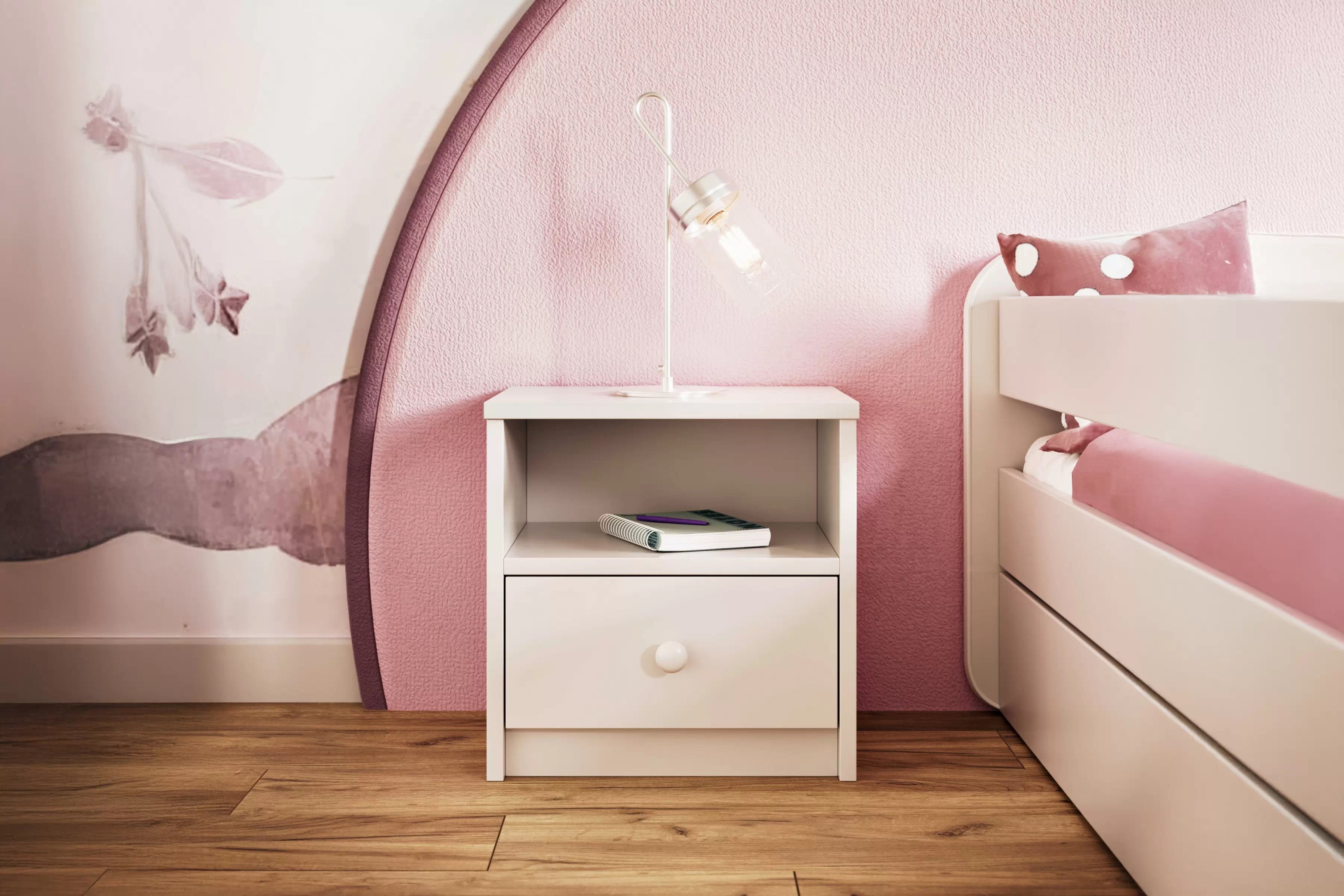 Nočný stolík Bonzo 40 cm so zásuvkou - biela Nočný Stolík Bonzo 40 cm z szuflada - Biely