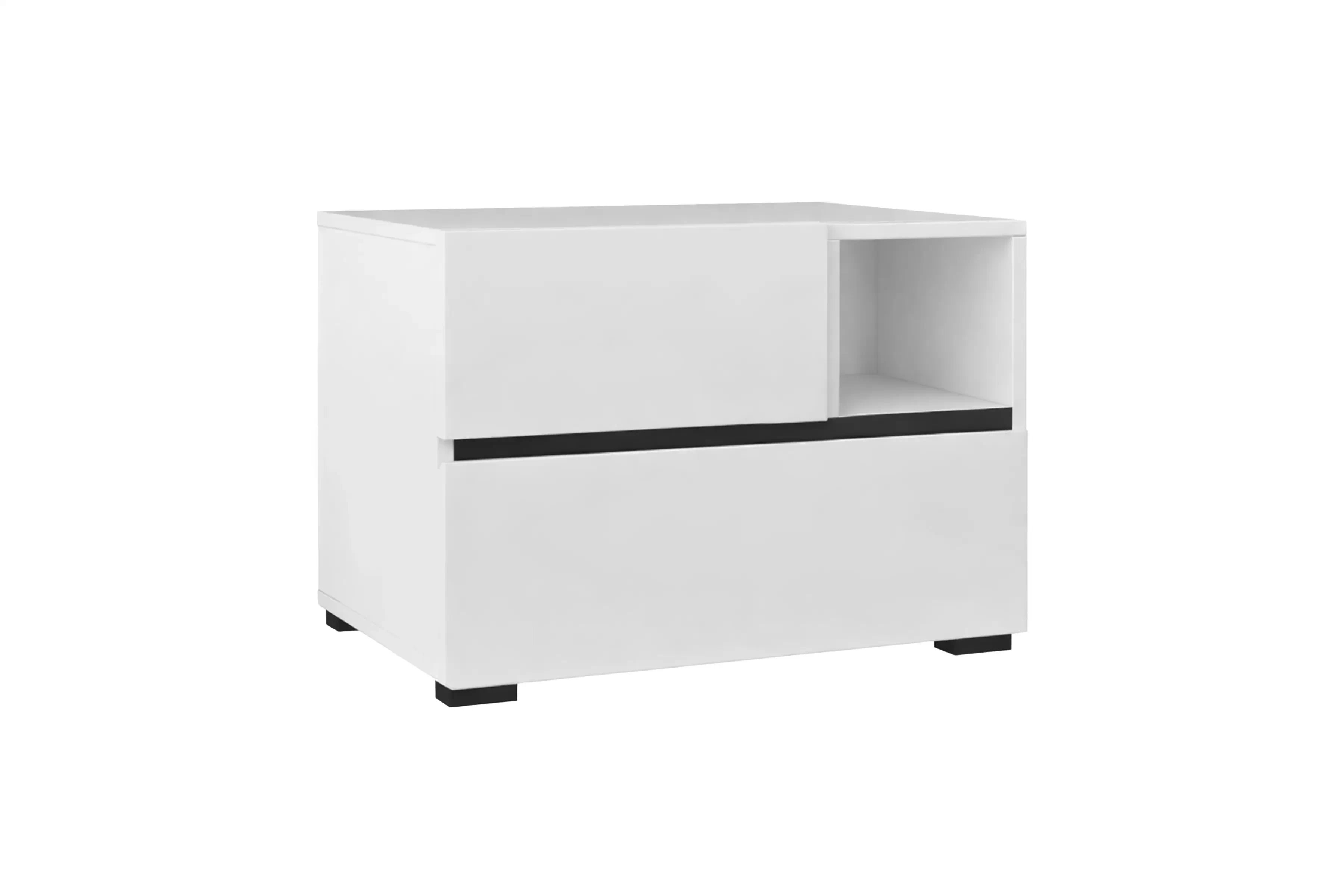 Nočný stolík Cross 55 cm so zásuvkami - biela / čierna Nočný Stolík Cross 55 cm so zásuvkami - biela / čierny