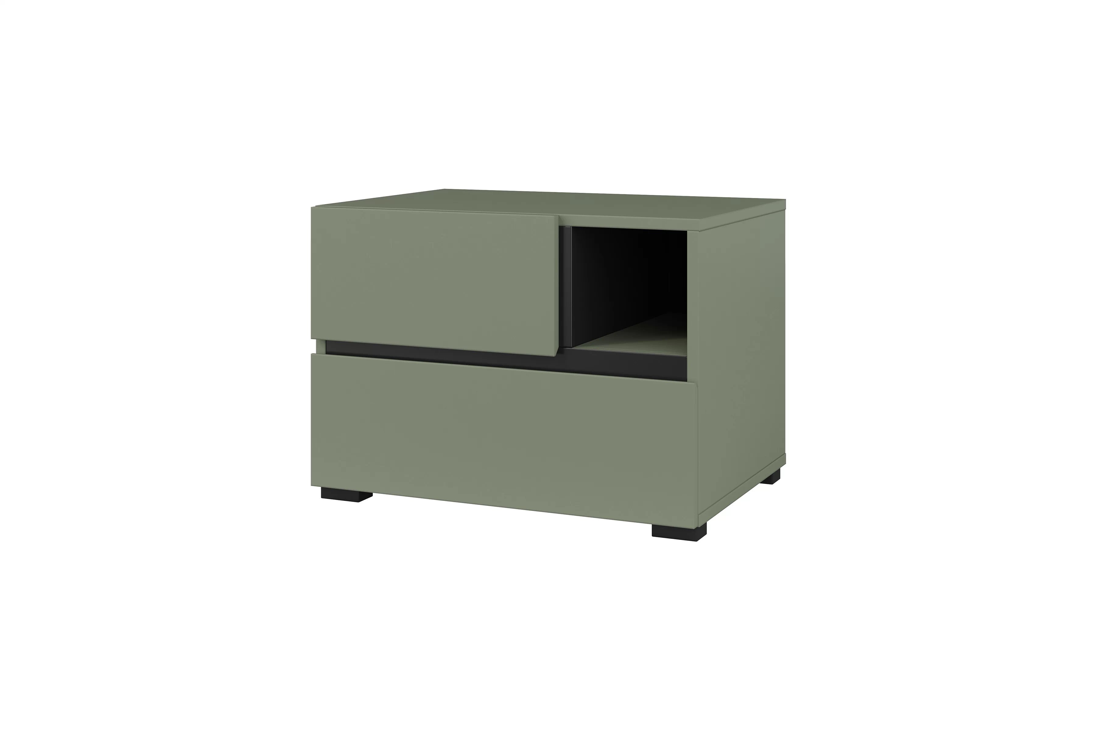 Nočný stolík Cross 55 cm - tlmená zelená / čierna Nočný Stolík Cross 55 cm so zásuvkami - zgaszona zelená / zgaszona zelená - Čierny