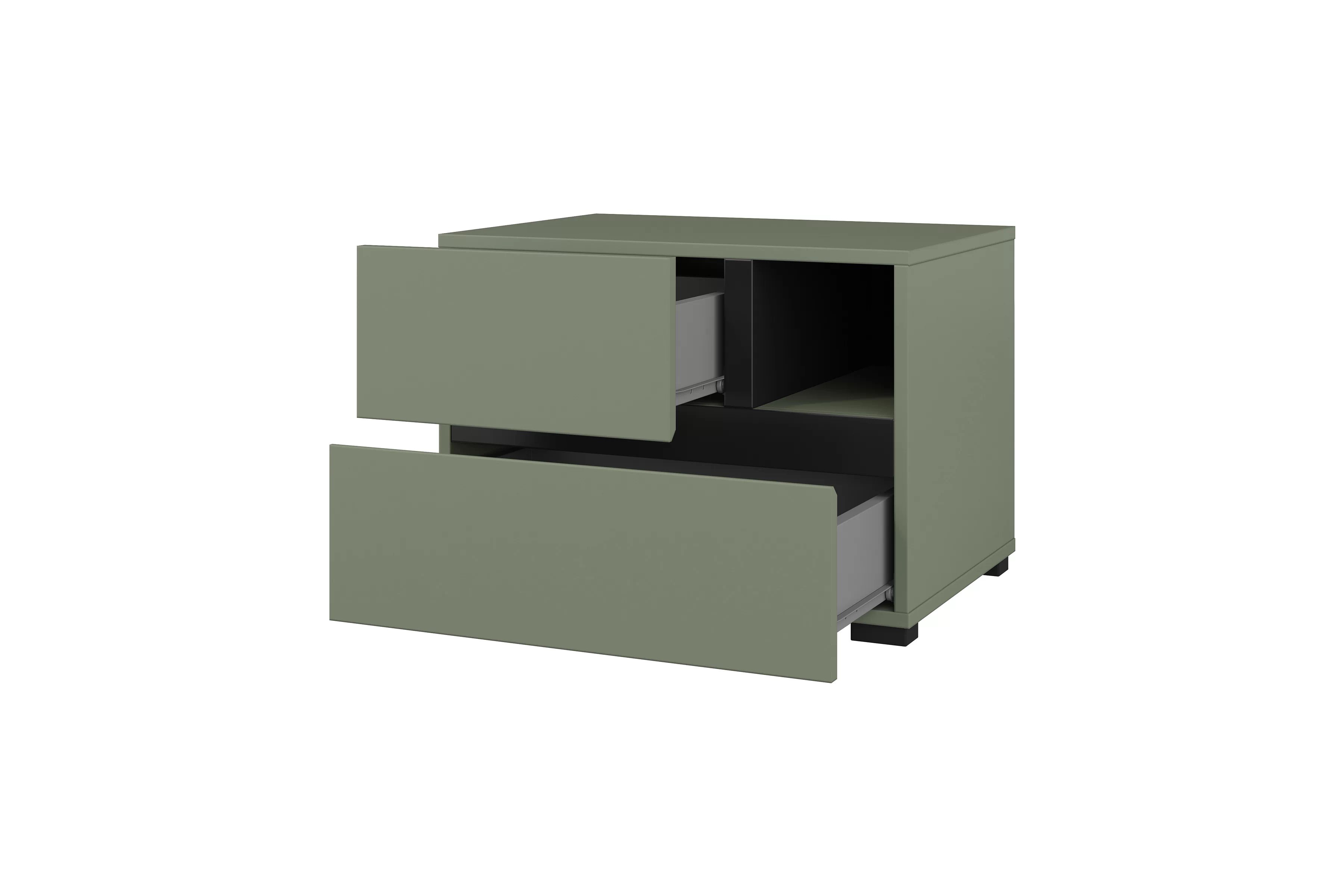 Nočný stolík Cross 55 cm - tlmená zelená / čierna Nočný Stolík Cross 55 cm so zásuvkami - zgaszona zelená / zgaszona zelená - Čierny