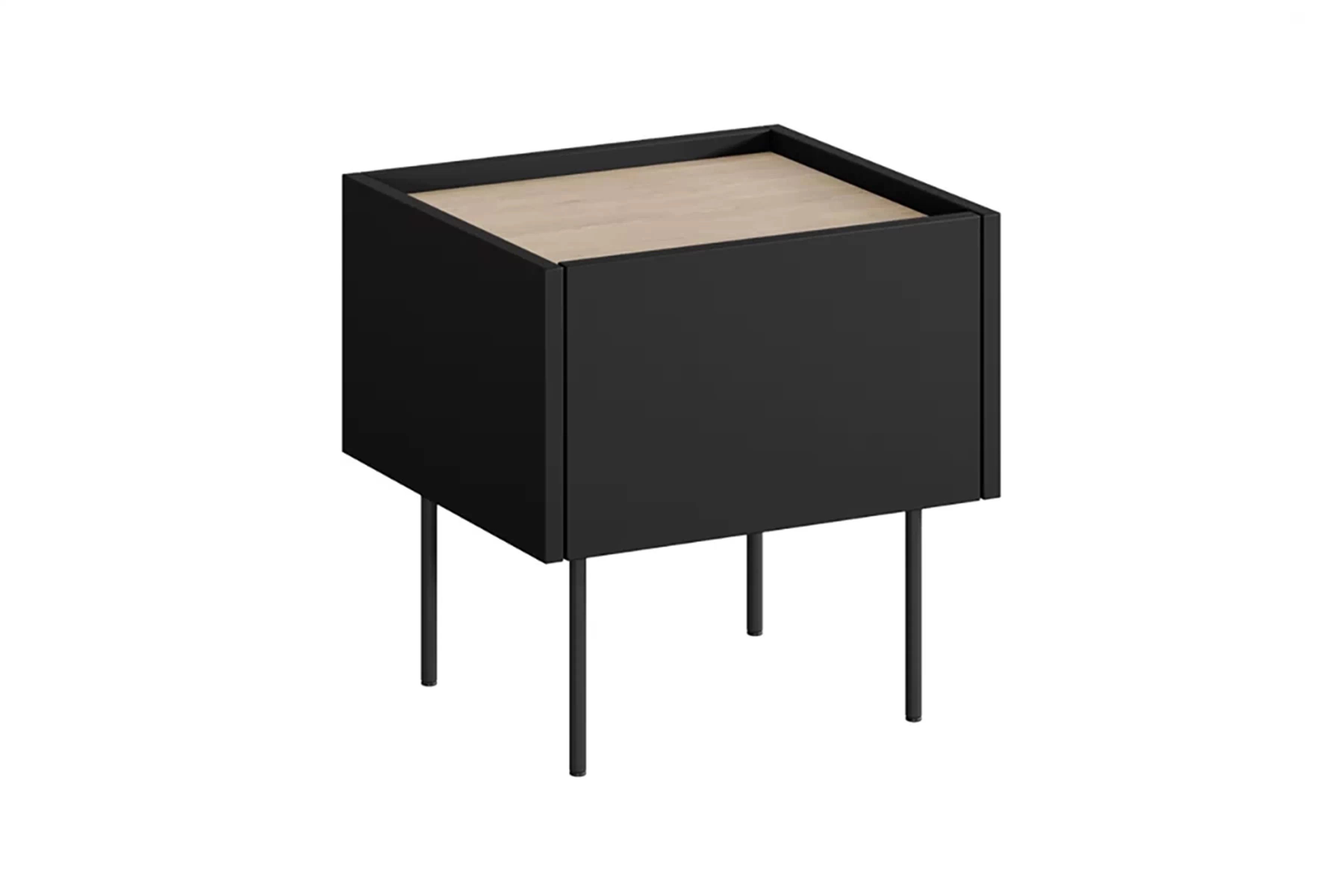 Nočný stolík so zásuvkou Desin 45 - čierny mat / Dub nagano Nočný Stolík Desin z szuflada  45 cm - Čierny mat / Dub nagano