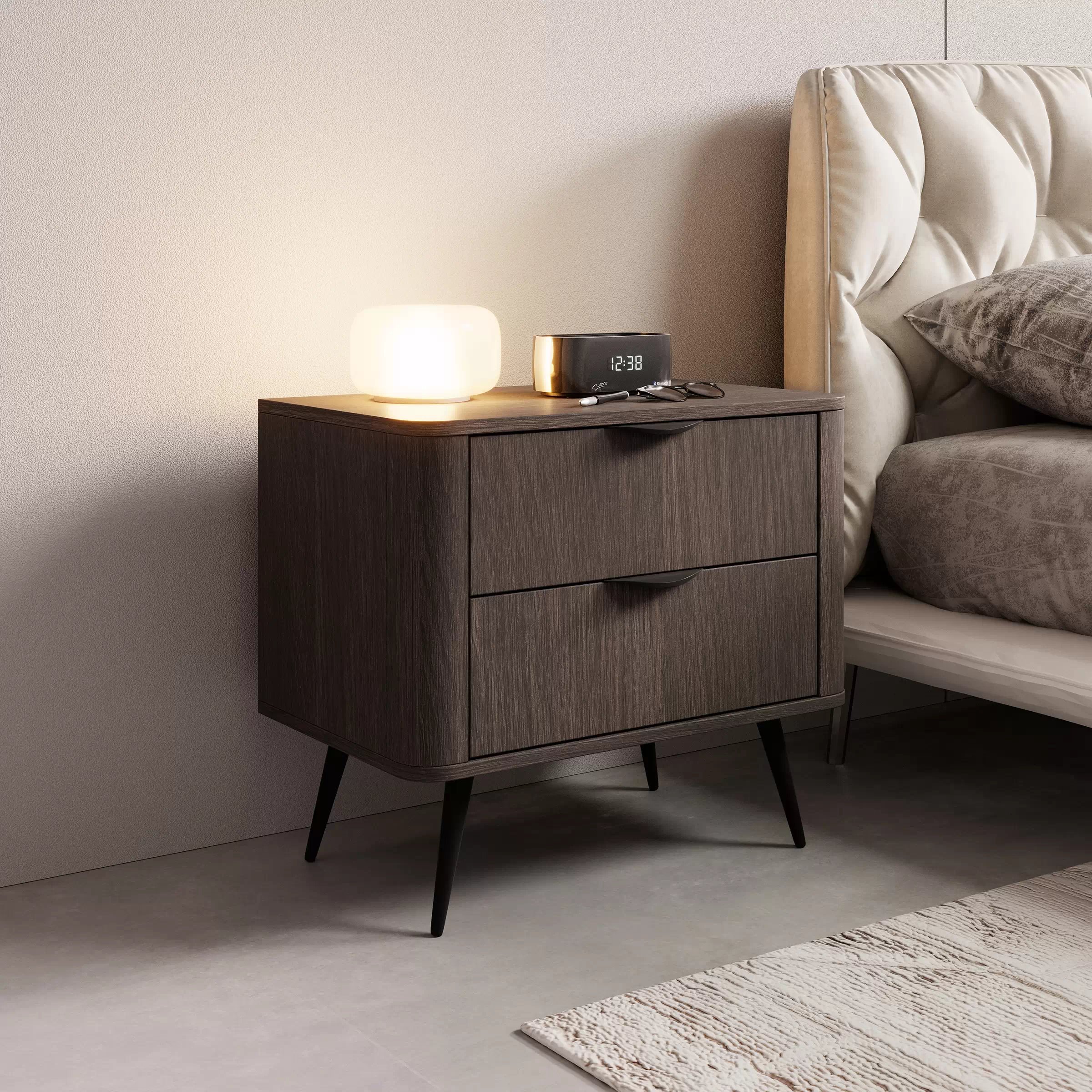 Noční stolek Edrin 63 cm se zásuvkami - dub dunin / černá Noční stolek Edrin 63 cm se zásuvkami - dub dunin / černá