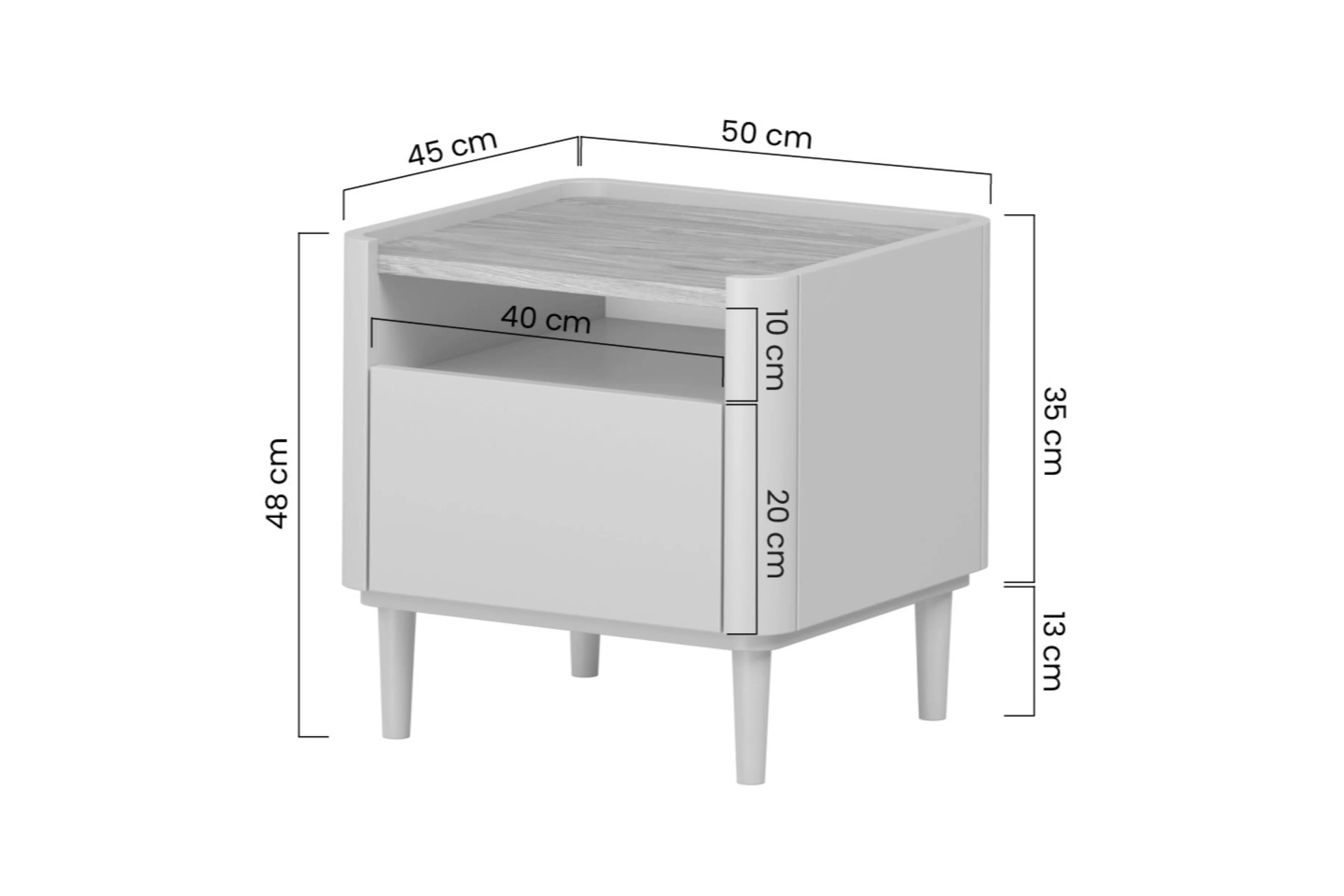 Nočný stolík Elivo 50 cm na nožičkách - kašmírová / dub olejovaný Nočný Stolík Elivo 50 cm z szuflada na nôžkach - kašmír / Dub olejowany