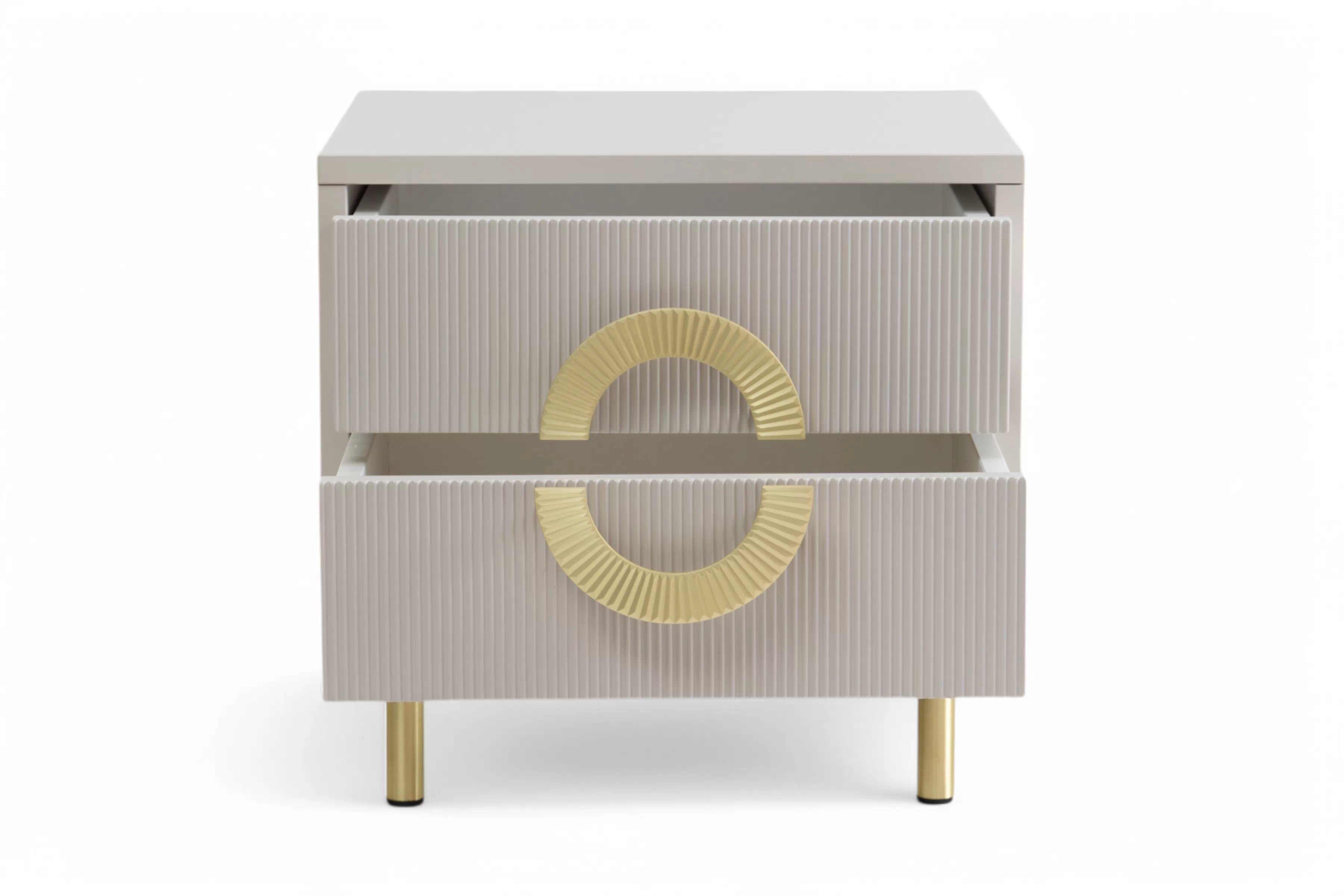 Noční stolek Nubo 46 cm - kašmírová / zlaté nožky Noční stolek Gotimo 46 cm se zásuvkami - kašmír / zlote Nohy