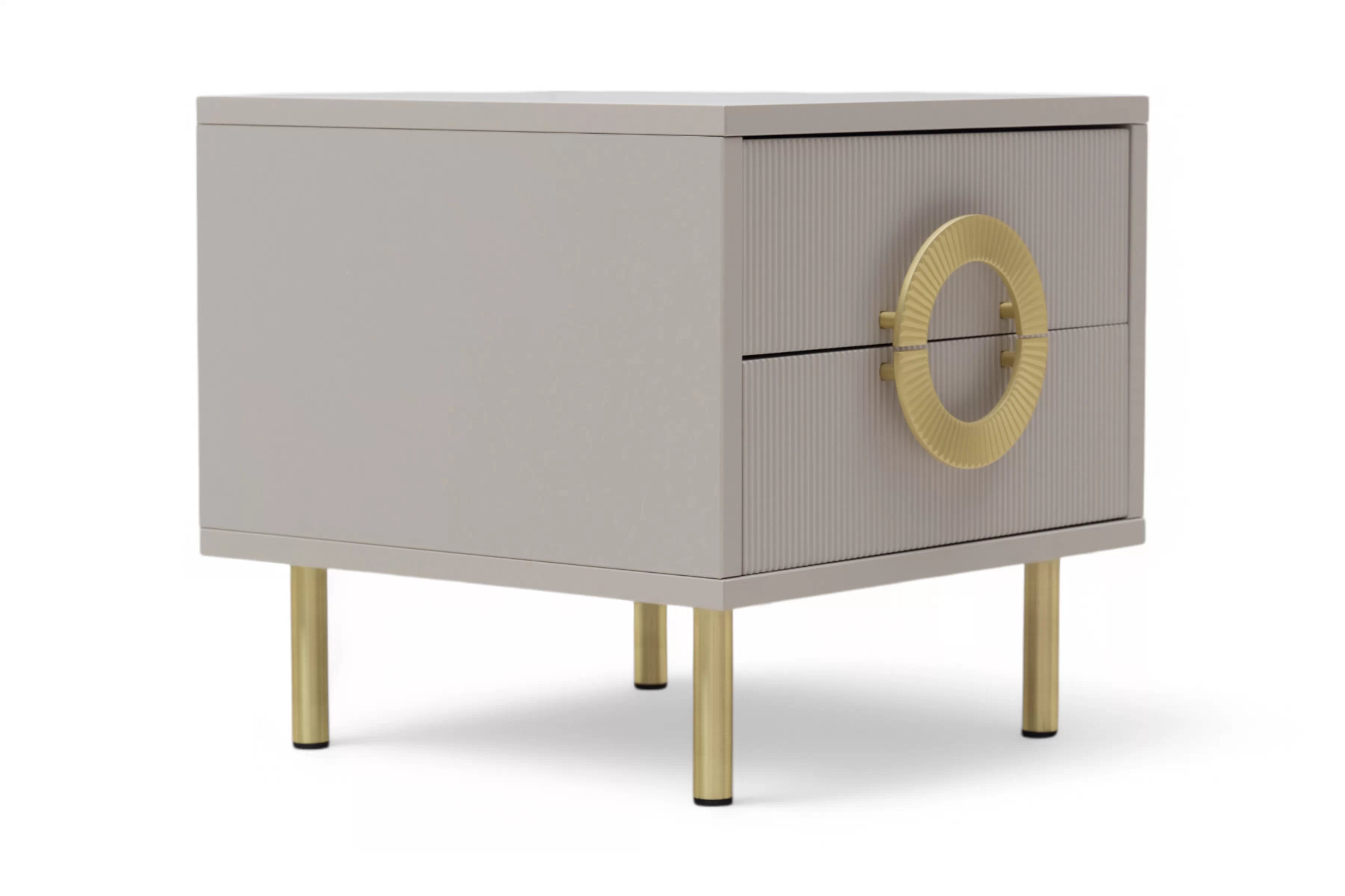 Noční stolek Nubo 46 cm - kašmírová / zlaté nožky Noční stolek Gotimo 46 cm se zásuvkami - kašmír / zlote Nohy