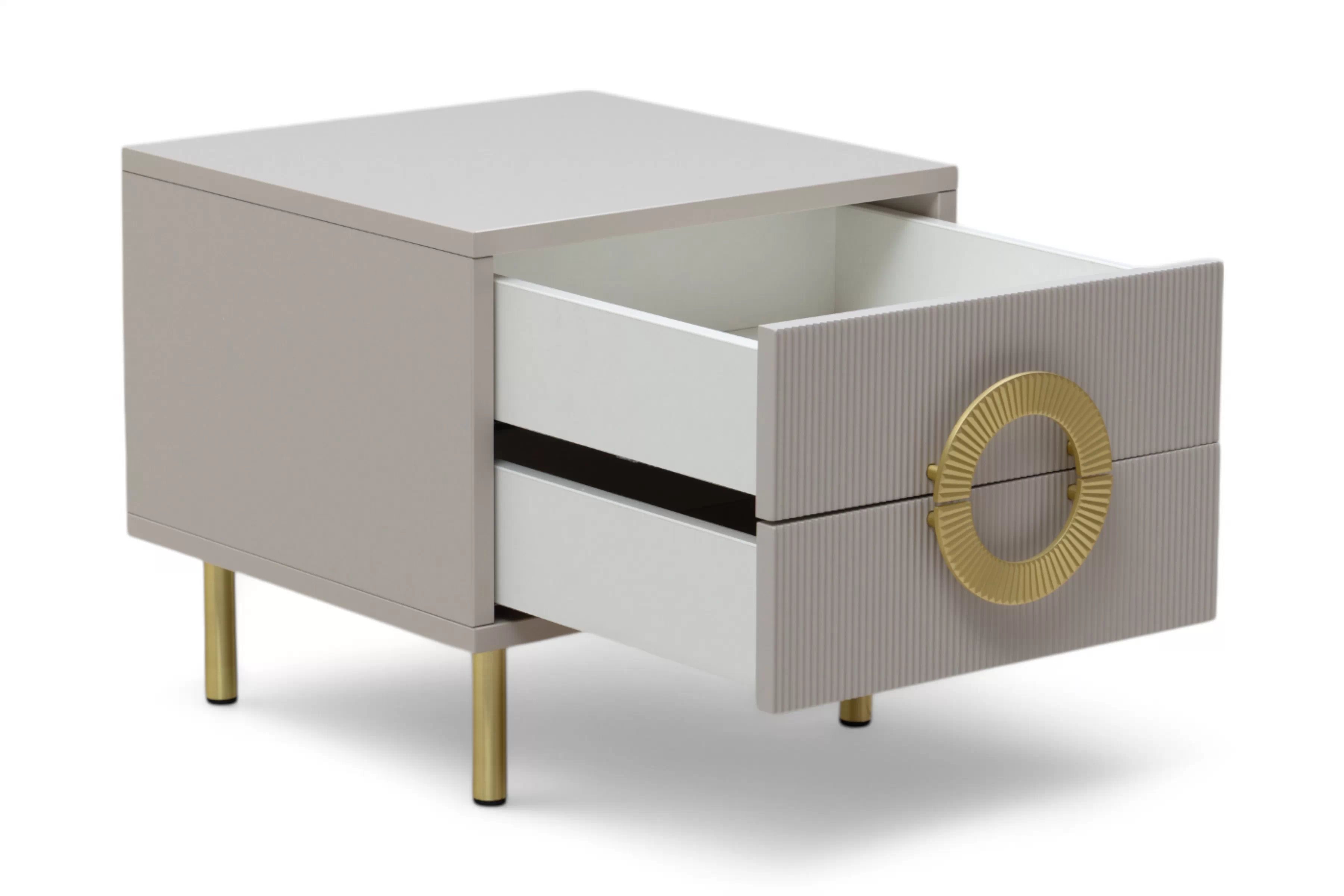 Noční stolek Nubo 46 cm - kašmírová / zlaté nožky Noční stolek Gotimo 46 cm se zásuvkami - kašmír / zlote Nohy