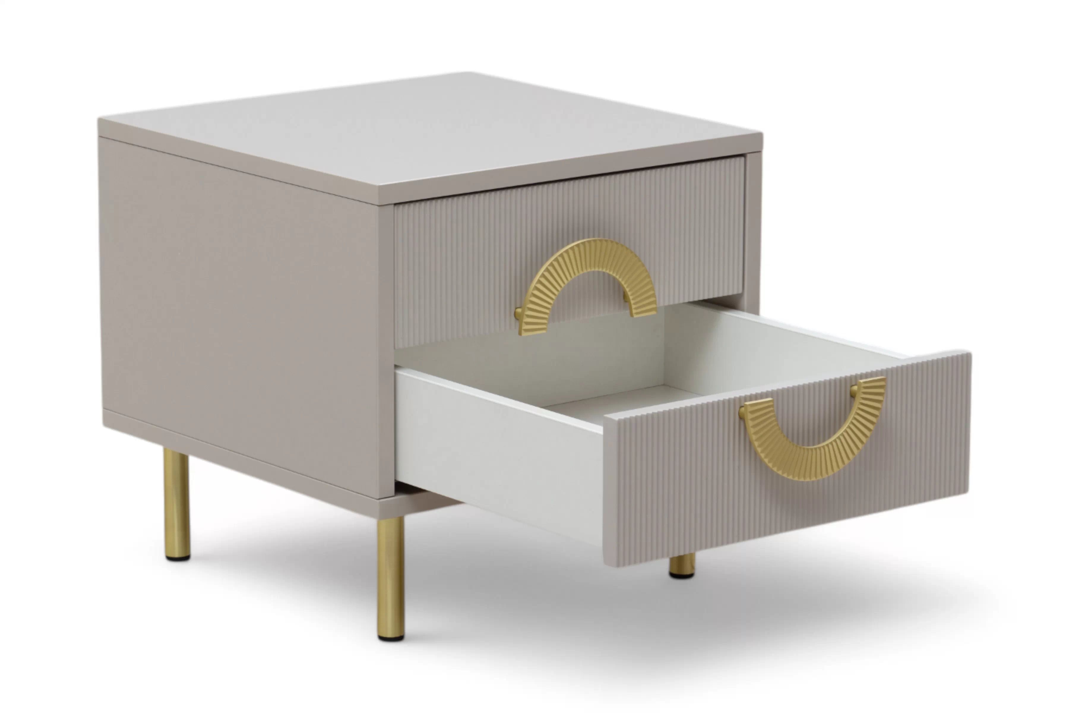 Noční stolek Nubo 46 cm - kašmírová / zlaté nožky Noční stolek Gotimo 46 cm se zásuvkami - kašmír / zlote Nohy