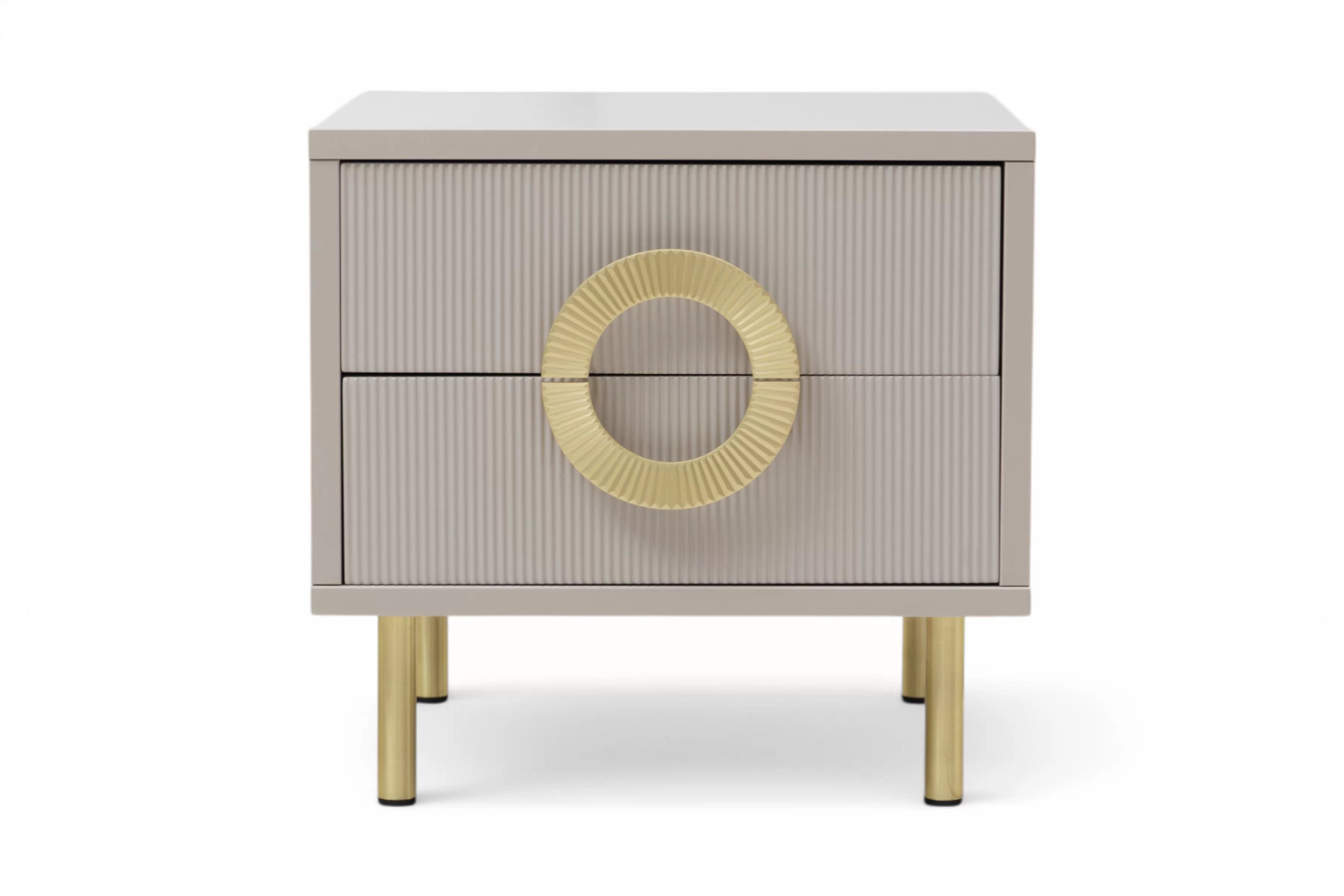 Noční stolek Nubo 46 cm - kašmírová / zlaté nožky Noční stolek Gotimo 46 cm se zásuvkami - kašmír / zlote Nohy