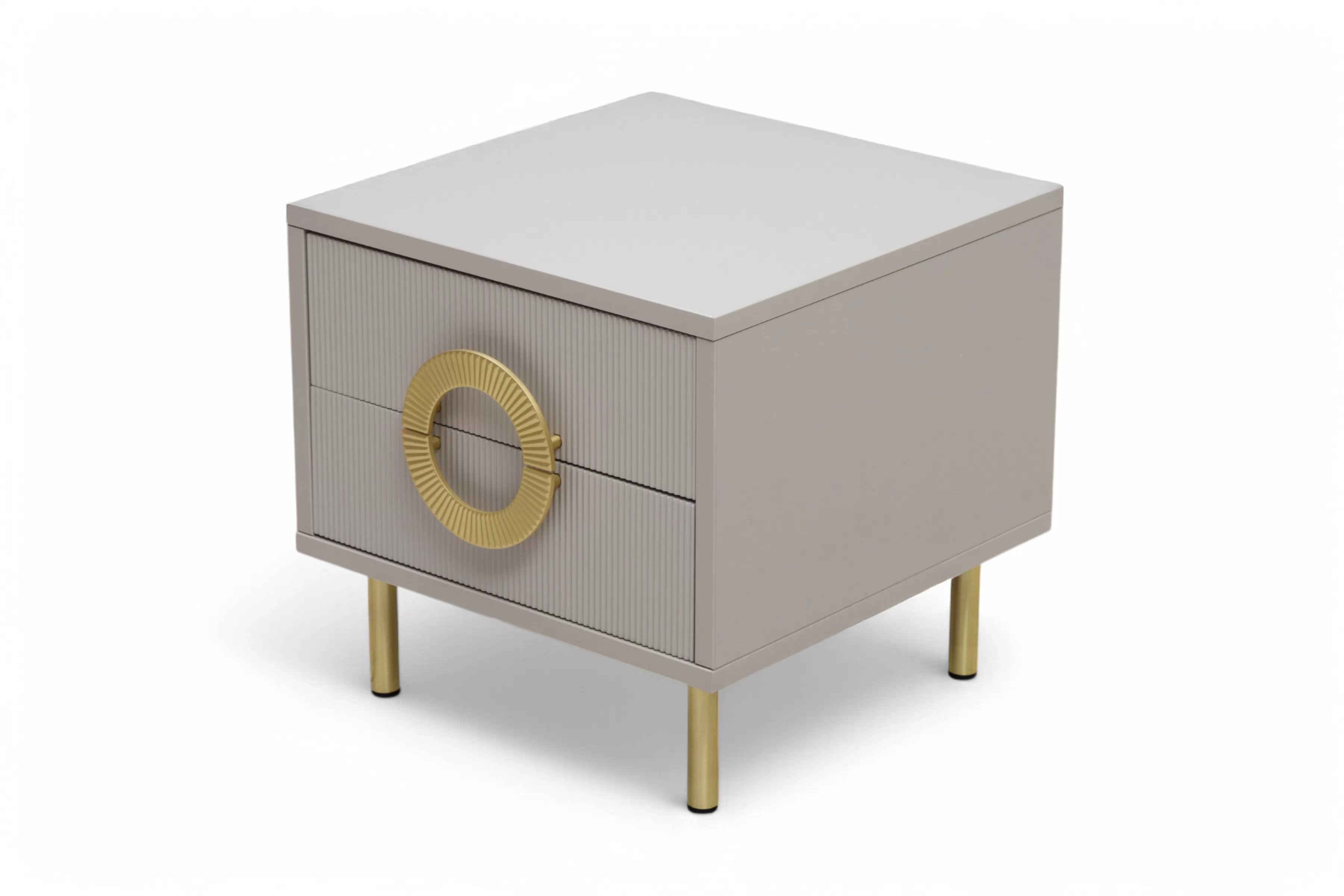 Noční stolek Nubo 46 cm - kašmírová / zlaté nožky Noční stolek Gotimo 46 cm se zásuvkami - kašmír / zlote Nohy