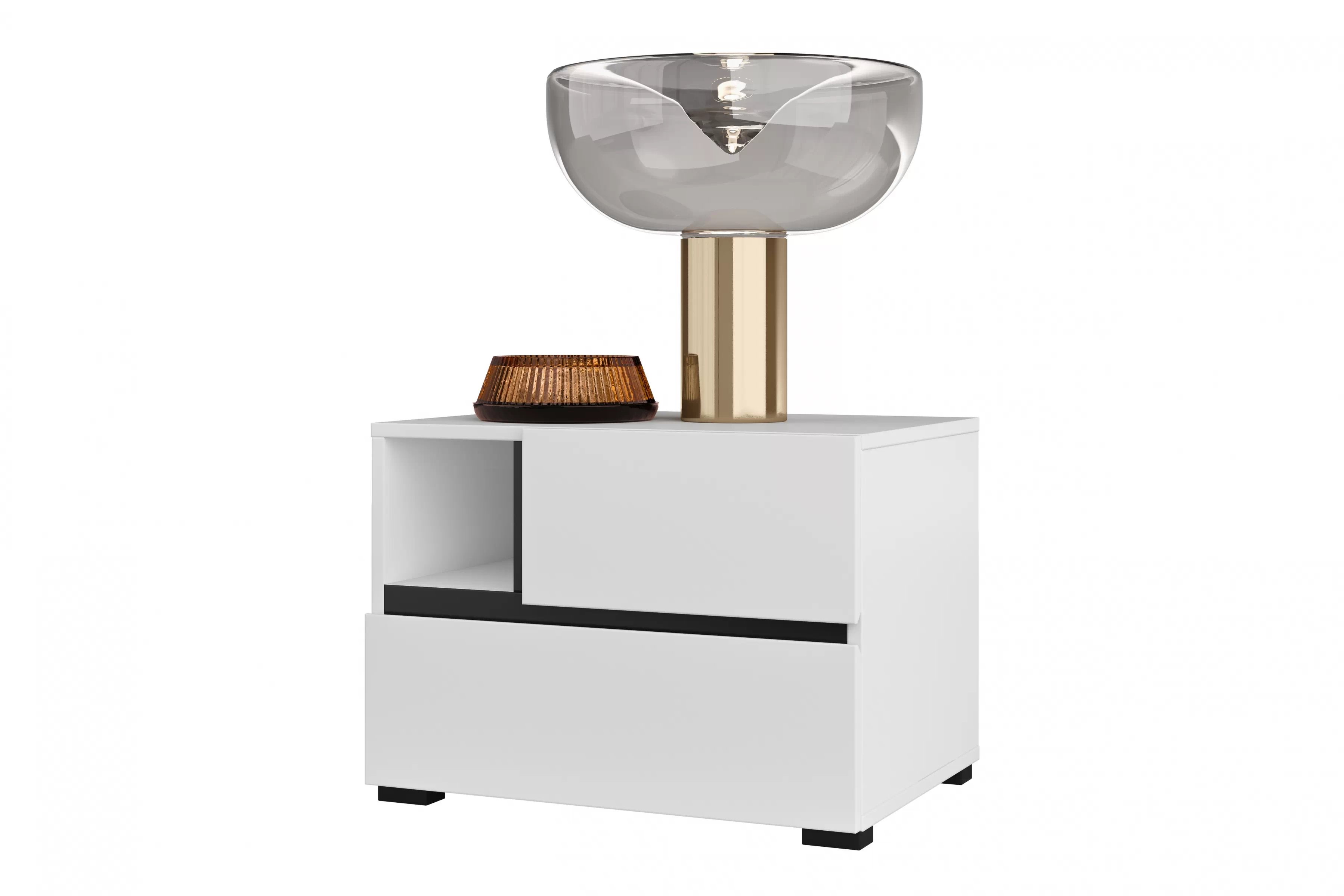 Nočný stolík Cross 55 cm so zásuvkami - biela / čierna Nočný Stolík Gramon 55 cm so zásuvkami - biela / čierny