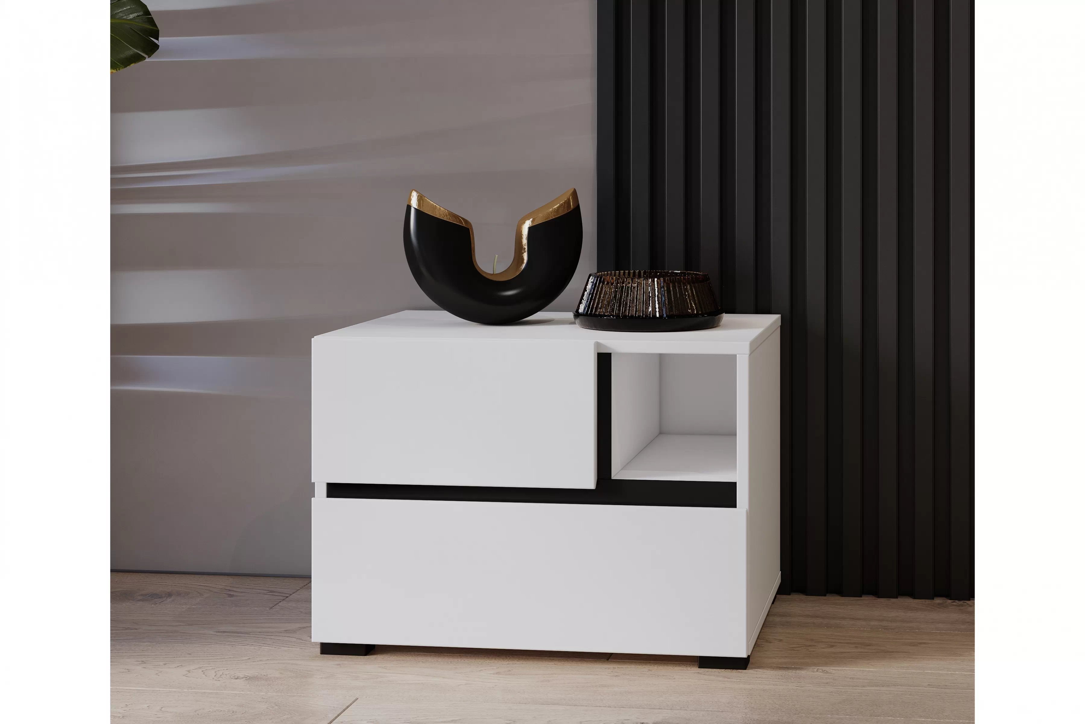 Nočný stolík Cross 55 cm so zásuvkami - biela / čierna Nočný Stolík Gramon 55 cm so zásuvkami - biela / čierny