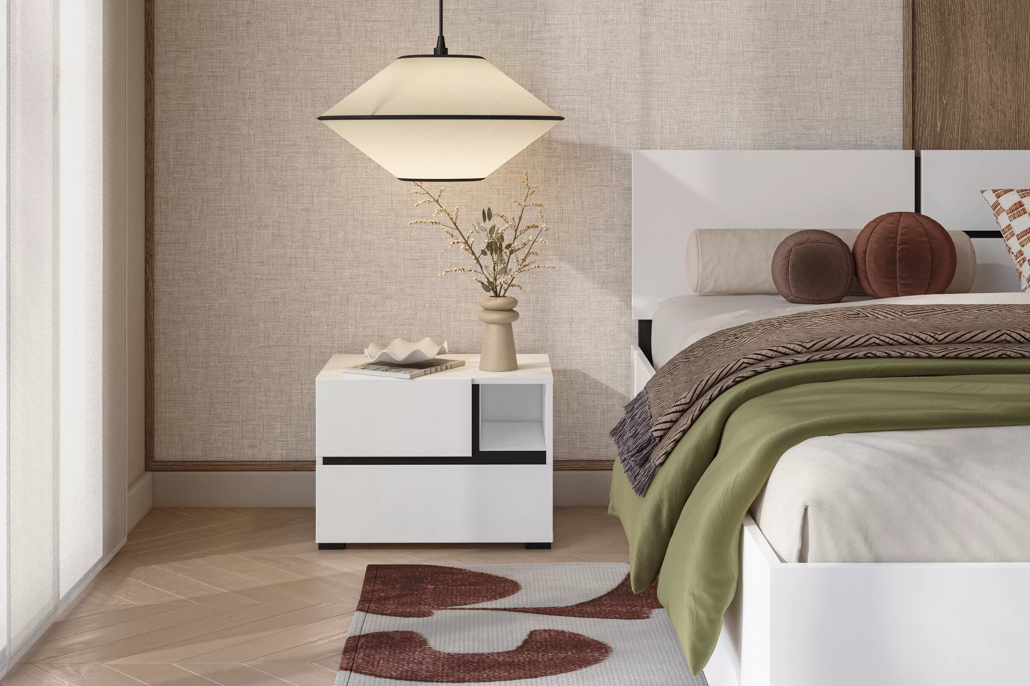 Nočný stolík Cross 55 cm so zásuvkami - biela / čierna Nočný Stolík Gramon 55 cm so zásuvkami - biela / čierny