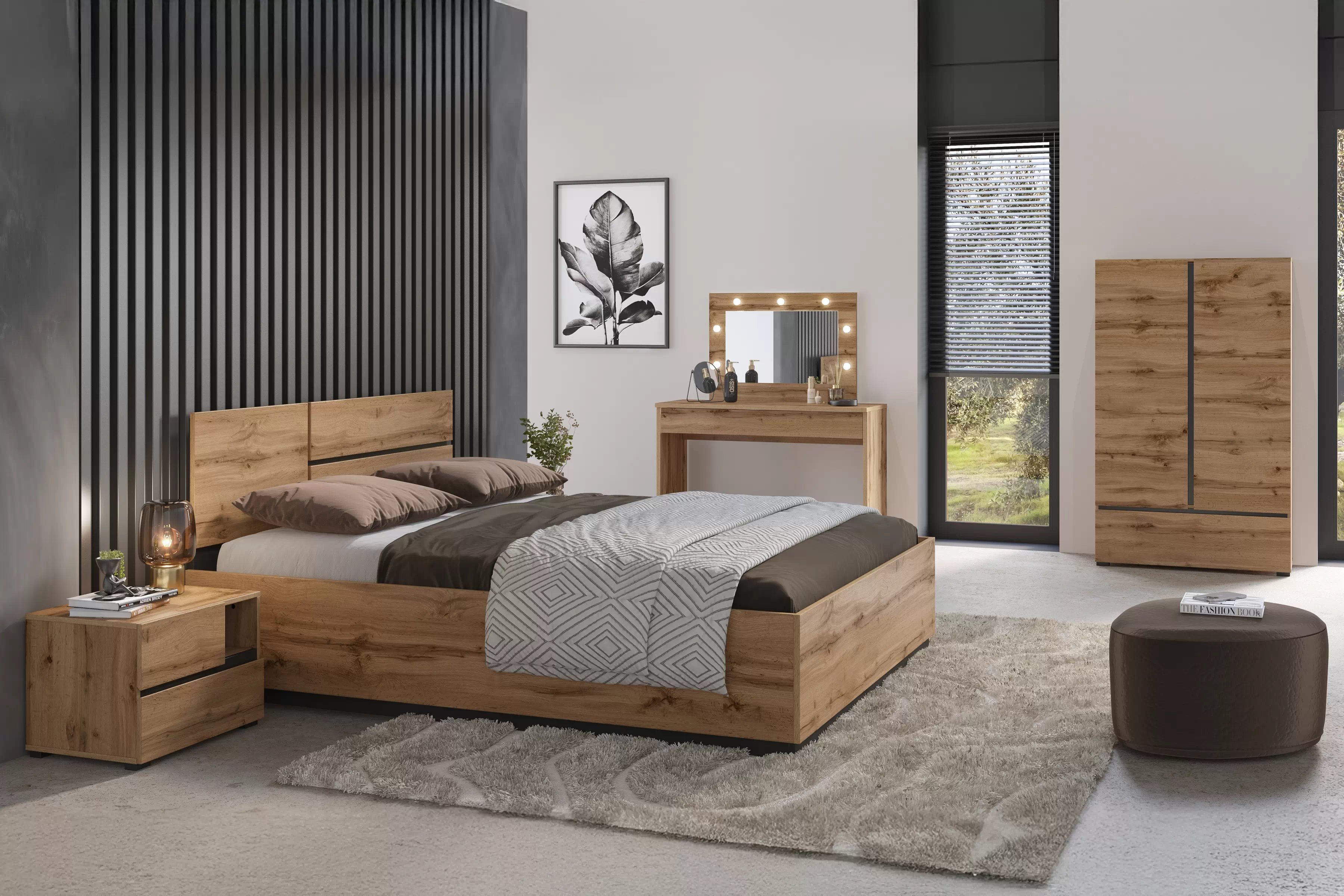 Nočný stolík Cross 55 cm so zásuvkami - dub wotan / čierna Nočný Stolík Gramon 55 cm so zásuvkami - Dub wotan / Čierny