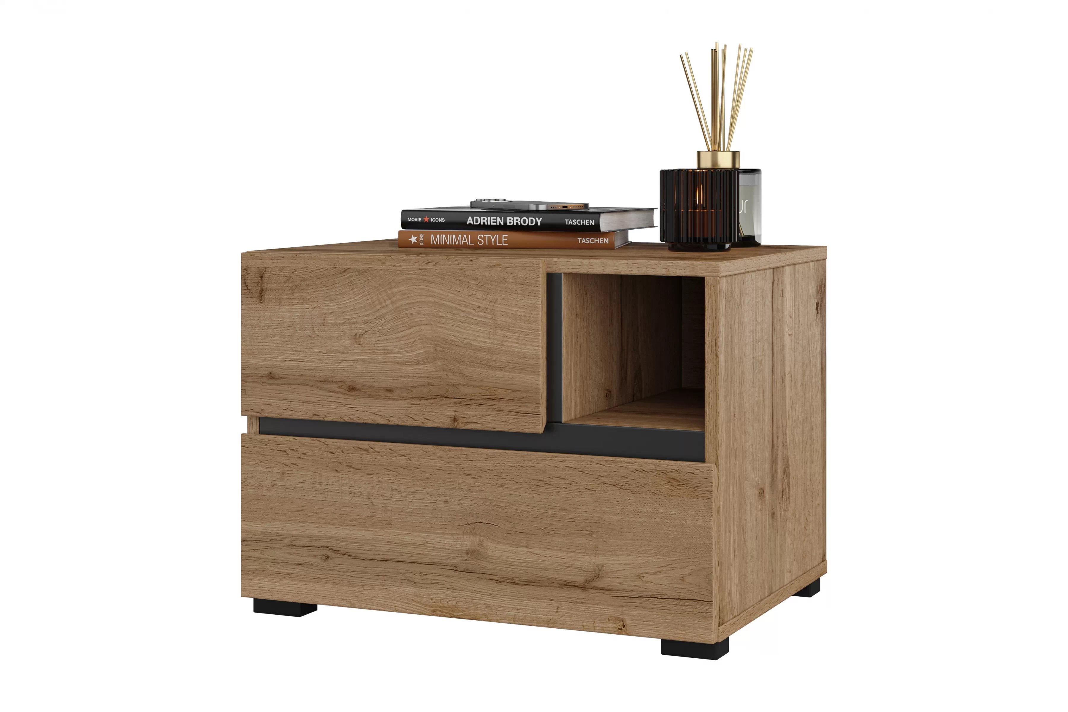 Nočný stolík Cross 55 cm so zásuvkami - dub wotan / čierna Nočný Stolík Gramon 55 cm so zásuvkami - Dub wotan / Čierny