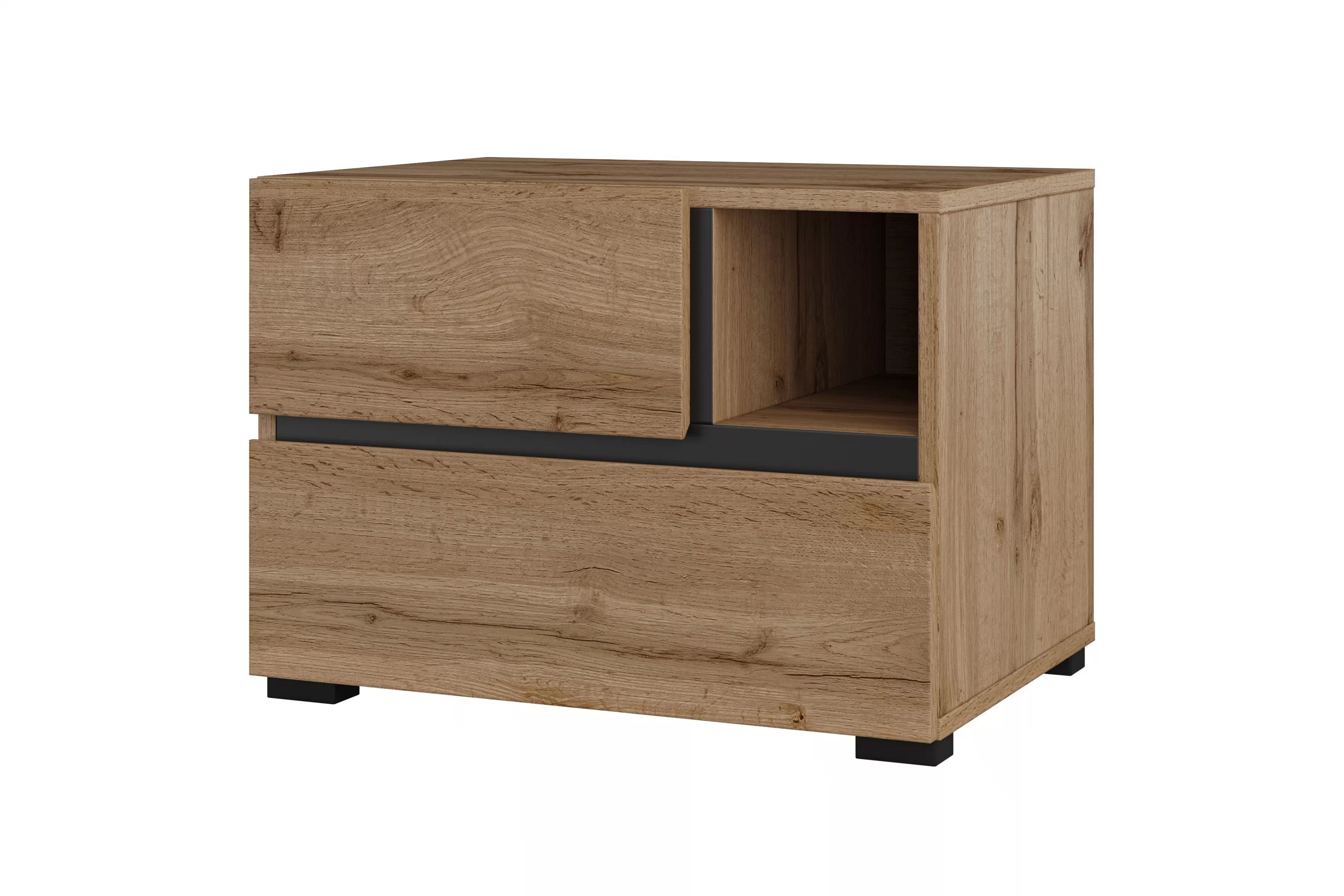 Nočný stolík Cross 55 cm so zásuvkami - dub wotan / čierna Nočný Stolík Gramon 55 cm so zásuvkami - Dub wotan / Čierny