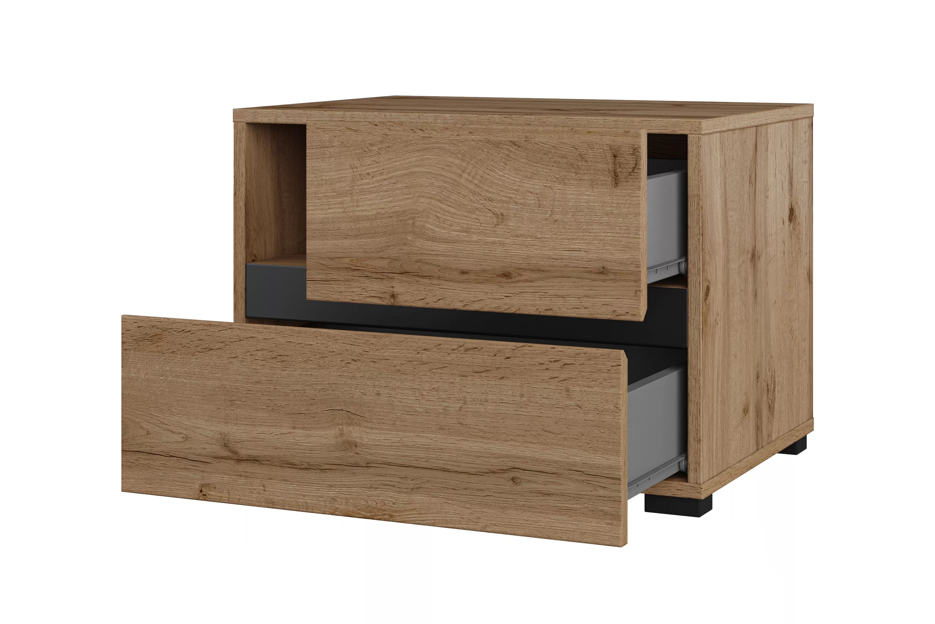 Nočný stolík Cross 55 cm so zásuvkami - dub wotan / čierna Nočný Stolík Gramon 55 cm so zásuvkami - Dub wotan / Čierny