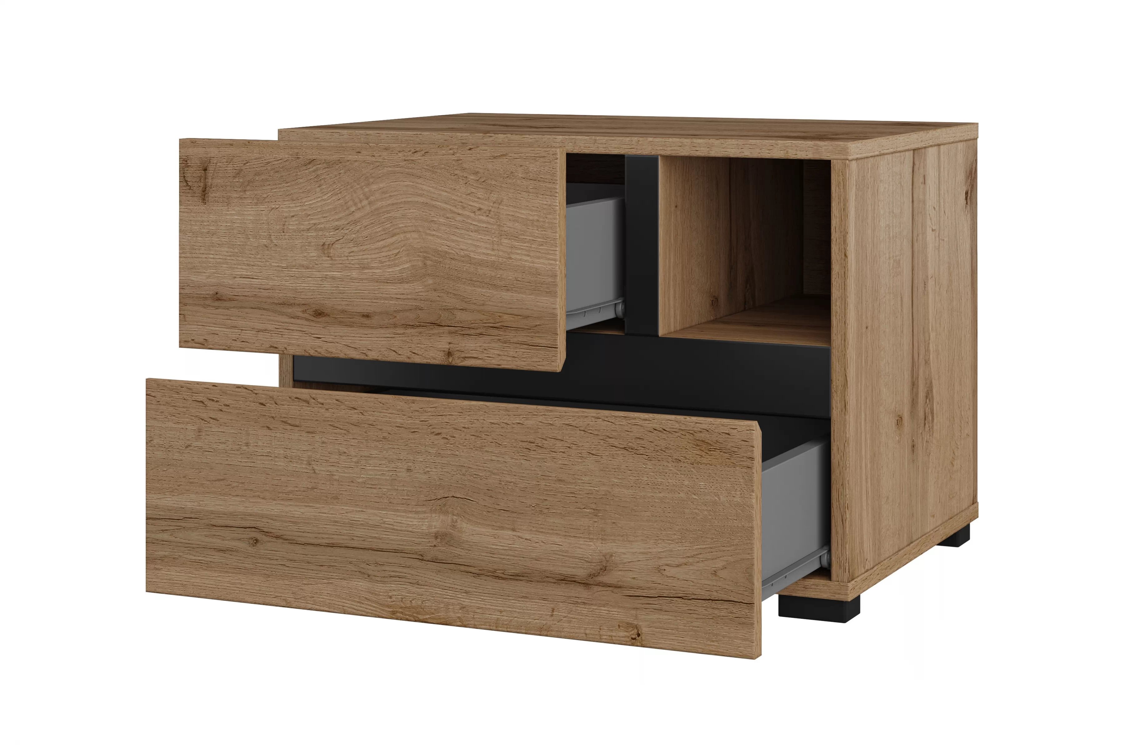 Nočný stolík Cross 55 cm so zásuvkami - dub wotan / čierna Nočný Stolík Gramon 55 cm so zásuvkami - Dub wotan / Čierny