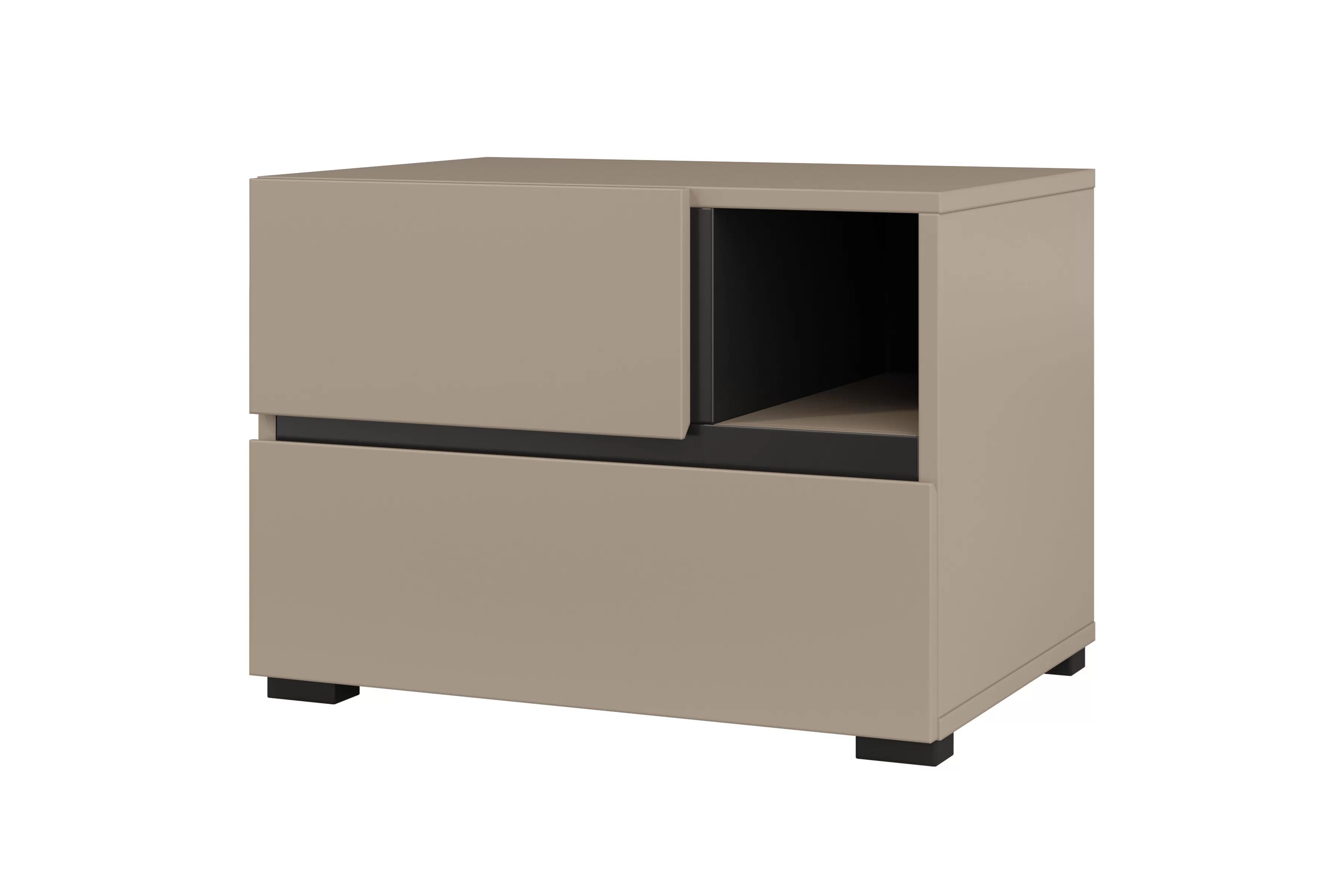 Nočný stolík Cross 55 cm so zásuvkami - kašmírová / čierna Nočný Stolík Gramon 55 cm so zásuvkami - kašmír / Čierny