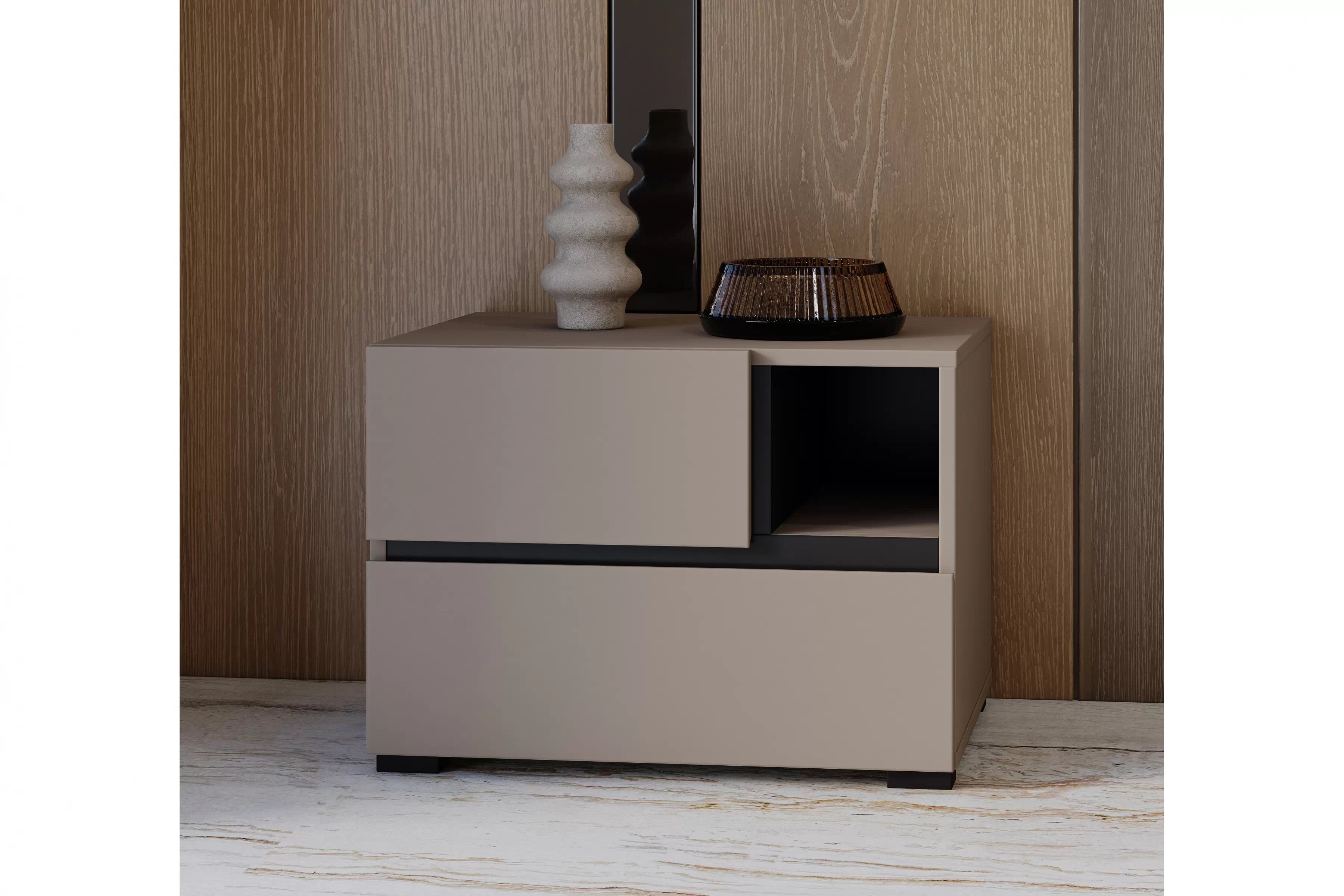 Nočný stolík Cross 55 cm so zásuvkami - kašmírová / čierna Nočný Stolík Gramon 55 cm so zásuvkami - kašmír / Čierny