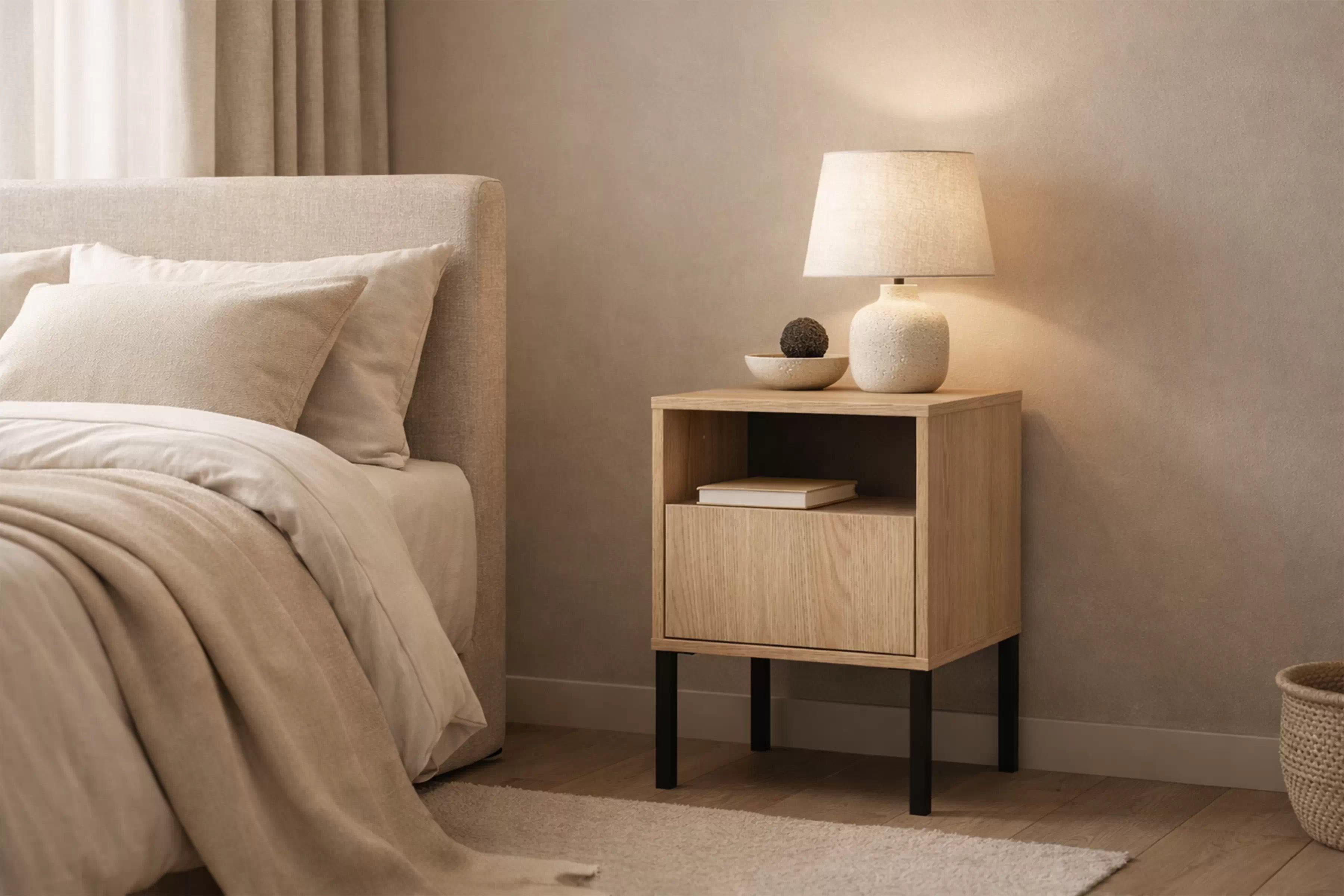 Nočný stolík Harmona 40 cm so zásuvkou - dub lindberg Nočný Stolík Harmona 40 cm z szuflada - Dub lindberg