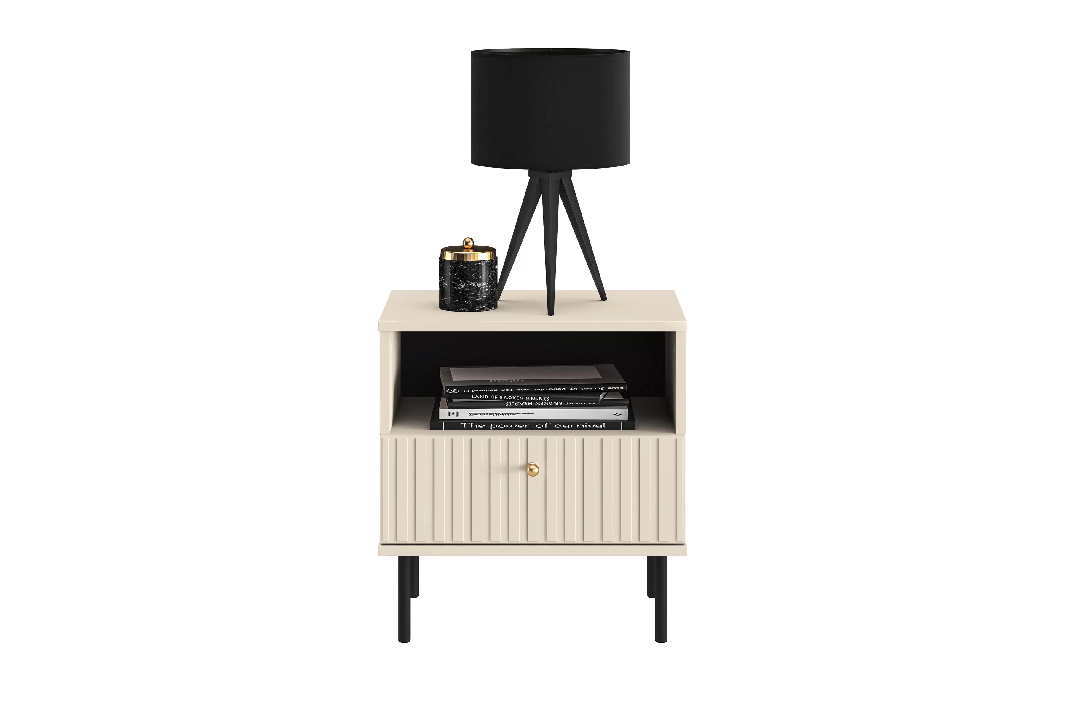 Noční stolek Jamuzi 50 cm - kašmírová / černé nožky Noční stolek Jamuzi 07 50 cm z szuflada - kašmír / černá nozki