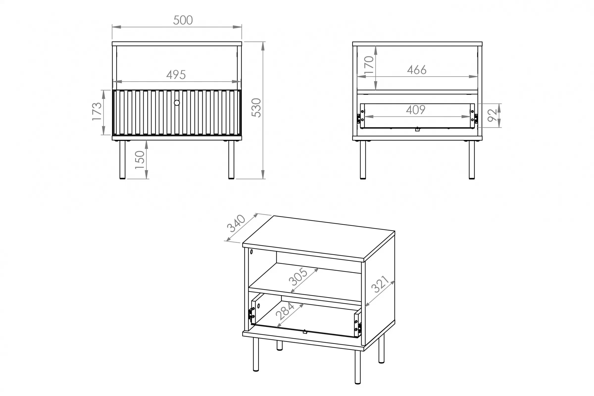 Noční stolek Jamuzi 50 cm - kašmírová / černé nožky Noční stolek Jamuzi 07 z szuflada - 50 cm - kašmír / černá nozki