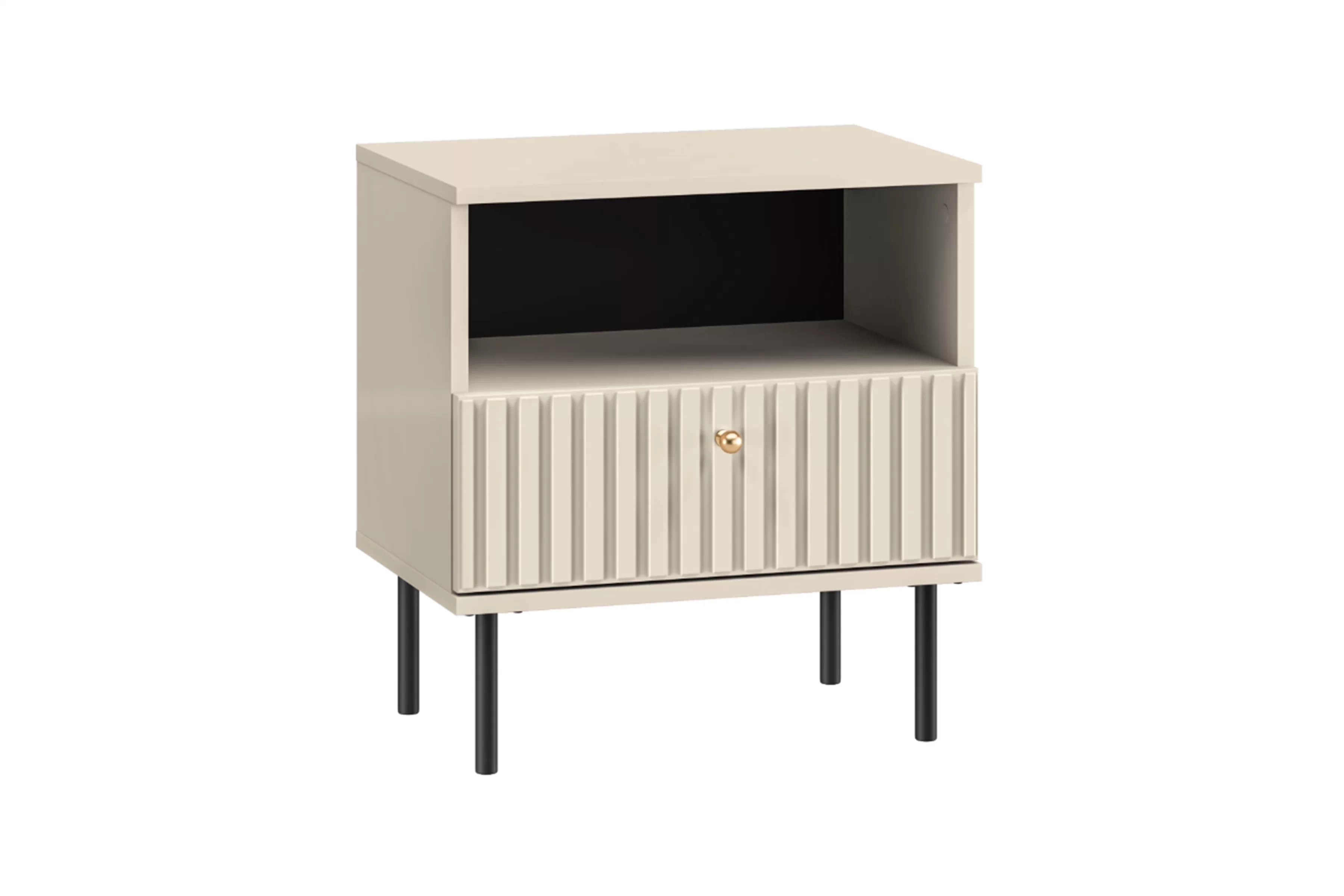 Nočný stolík Jamuzi so zásuvkou 50 cm - kašmír / čierne nožičky Nočný Stolík Jamuzi 50 cm z szuflada - kašmír / čierny nozki