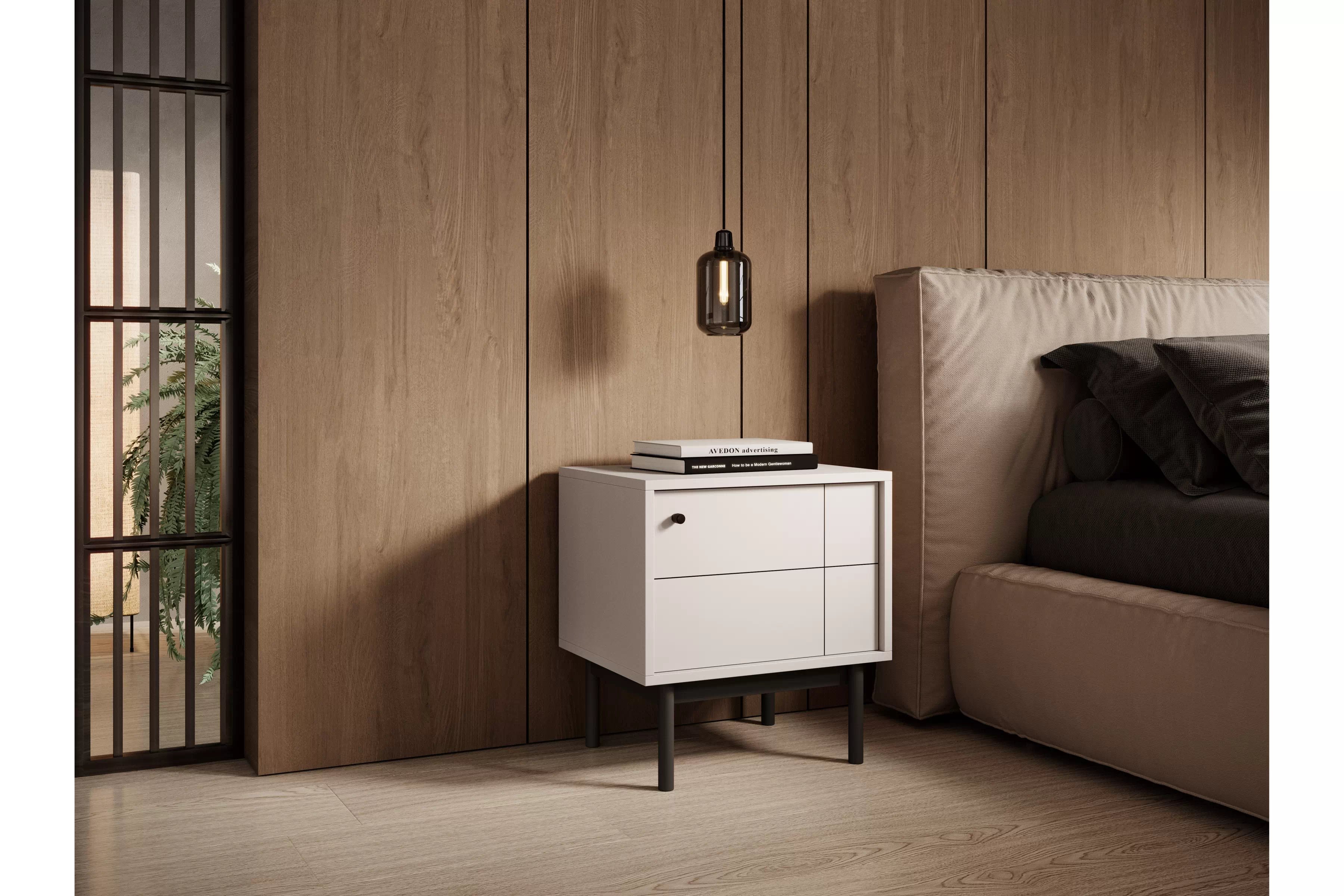 Noční stolek Jolinio 54 cm - kašmír / černé nohy Noční stolek Jolinio 54 cm - kašmír / černá Nohy