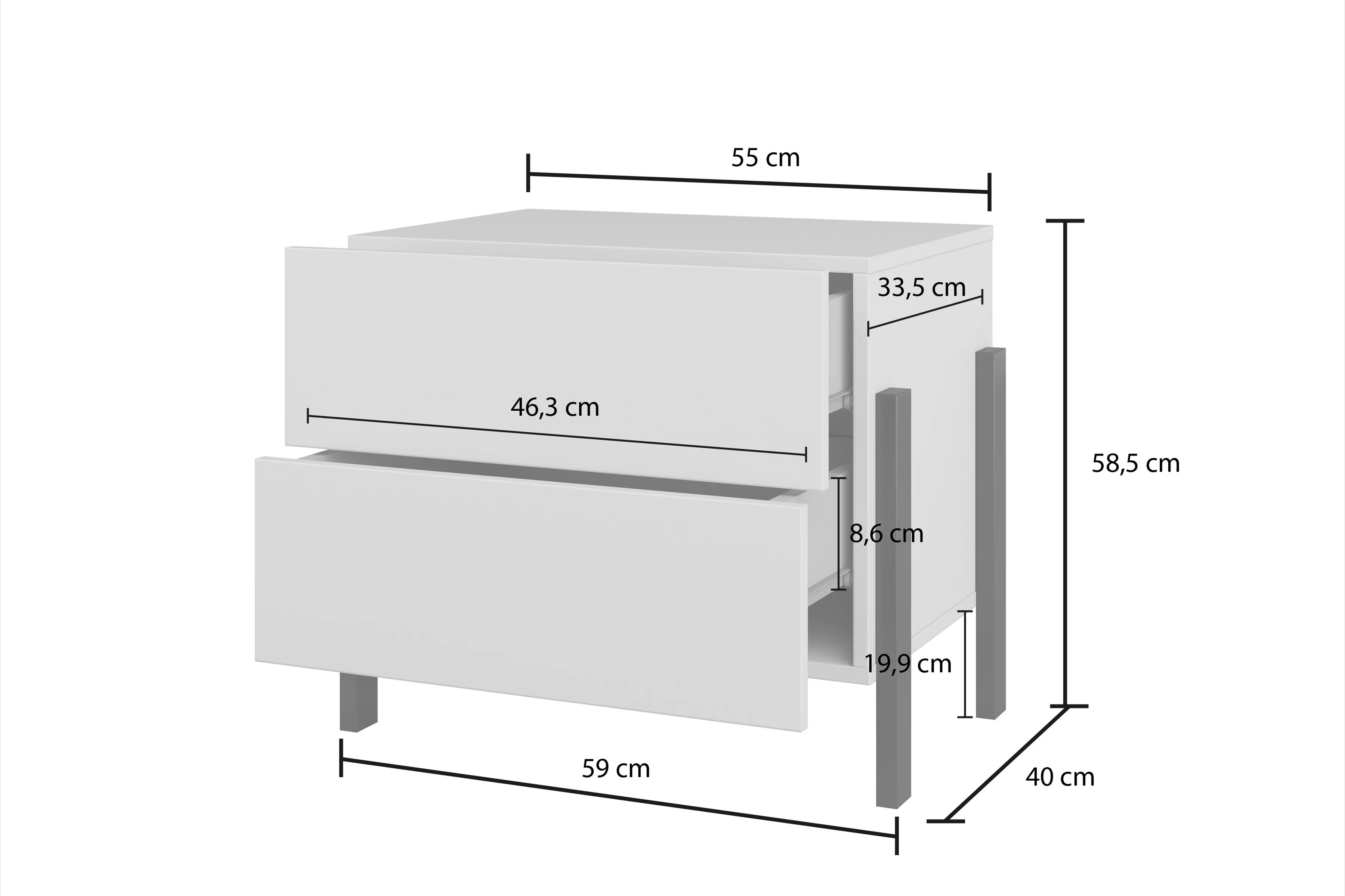 Nočný stolík Jukon 59 cm - kašmírová / čierna Nočný Stolík Jukon 59 cm so zásuvkami - kašmír / čierny nožičky