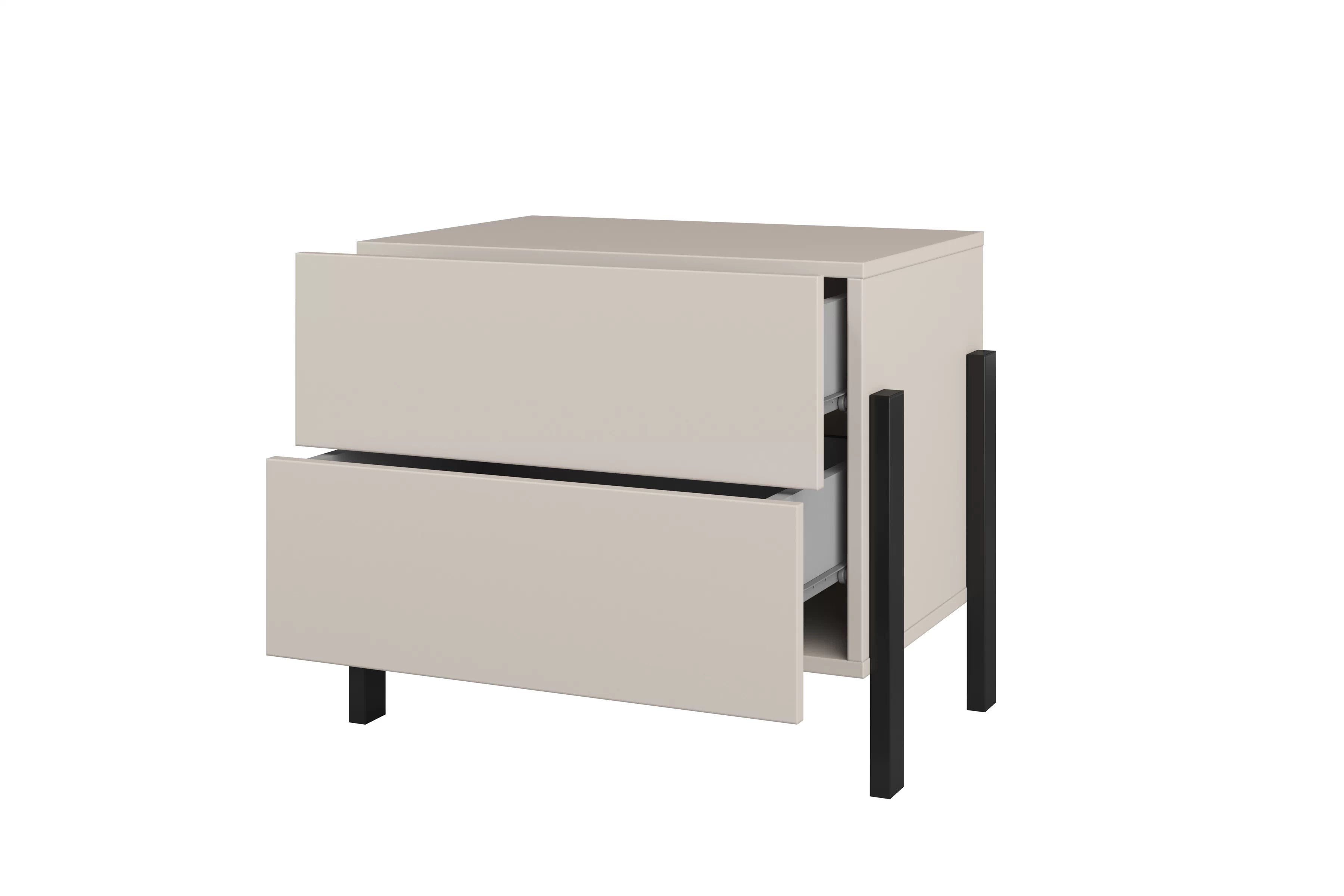 Nočný stolík Jukon 59 cm - kašmírová / čierna Nočný Stolík Jukon 59 cm so zásuvkami - kašmír / čierny nožičky